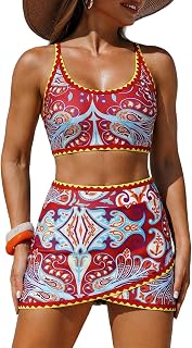 ZAFUL Women Color Block Bikini Set with Wrap Skort Cute Two Piece Swimsuit Bath Suit Summer Beach Swimwear Trendy Outfit Price In India