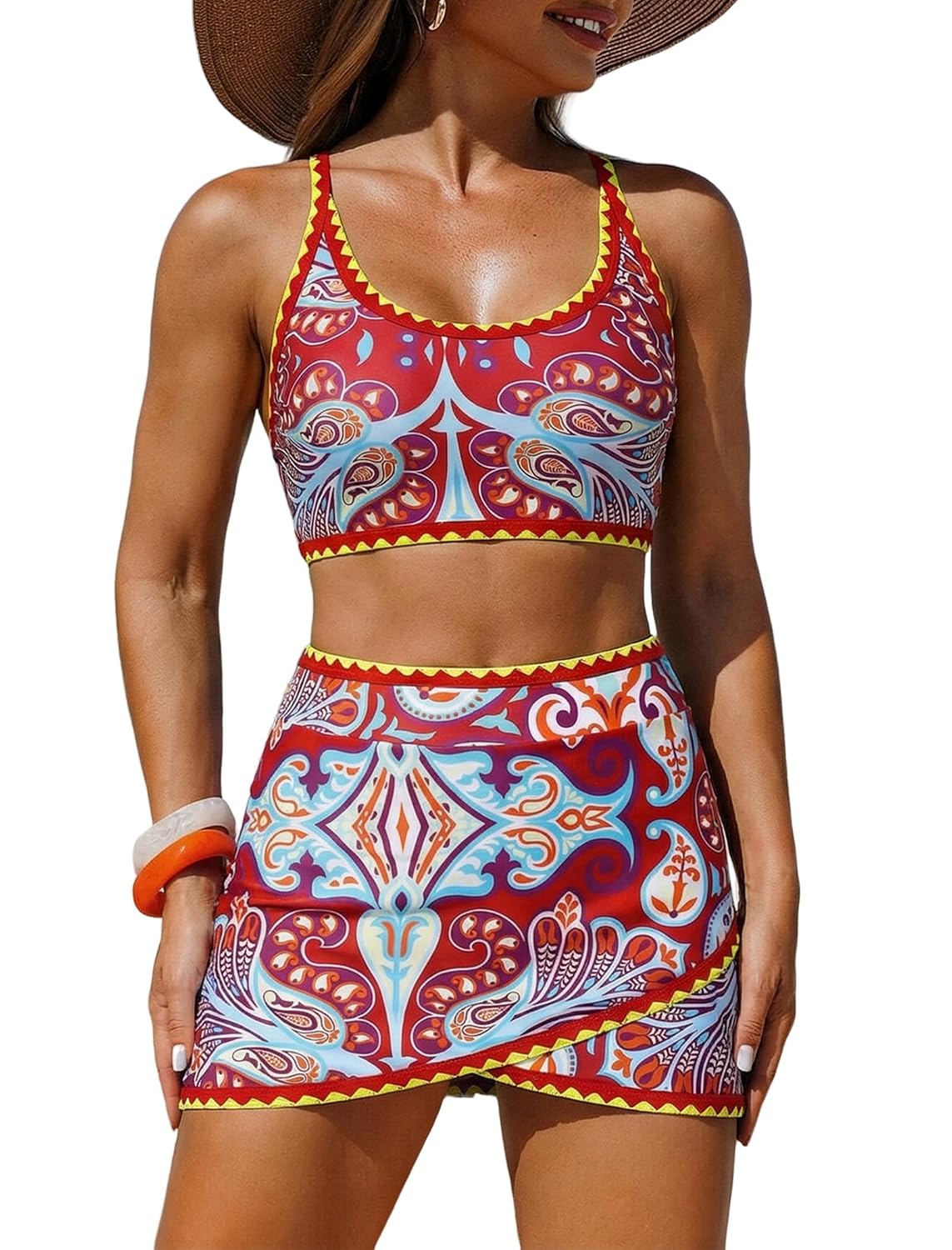 ZAFUL Women Color Block Bikini Set with Wrap Skort Cute Two Piece Swimsuit Bath Suit Summer Beach Swimwear Trendy Outfit - Review, Price and Buying Guide