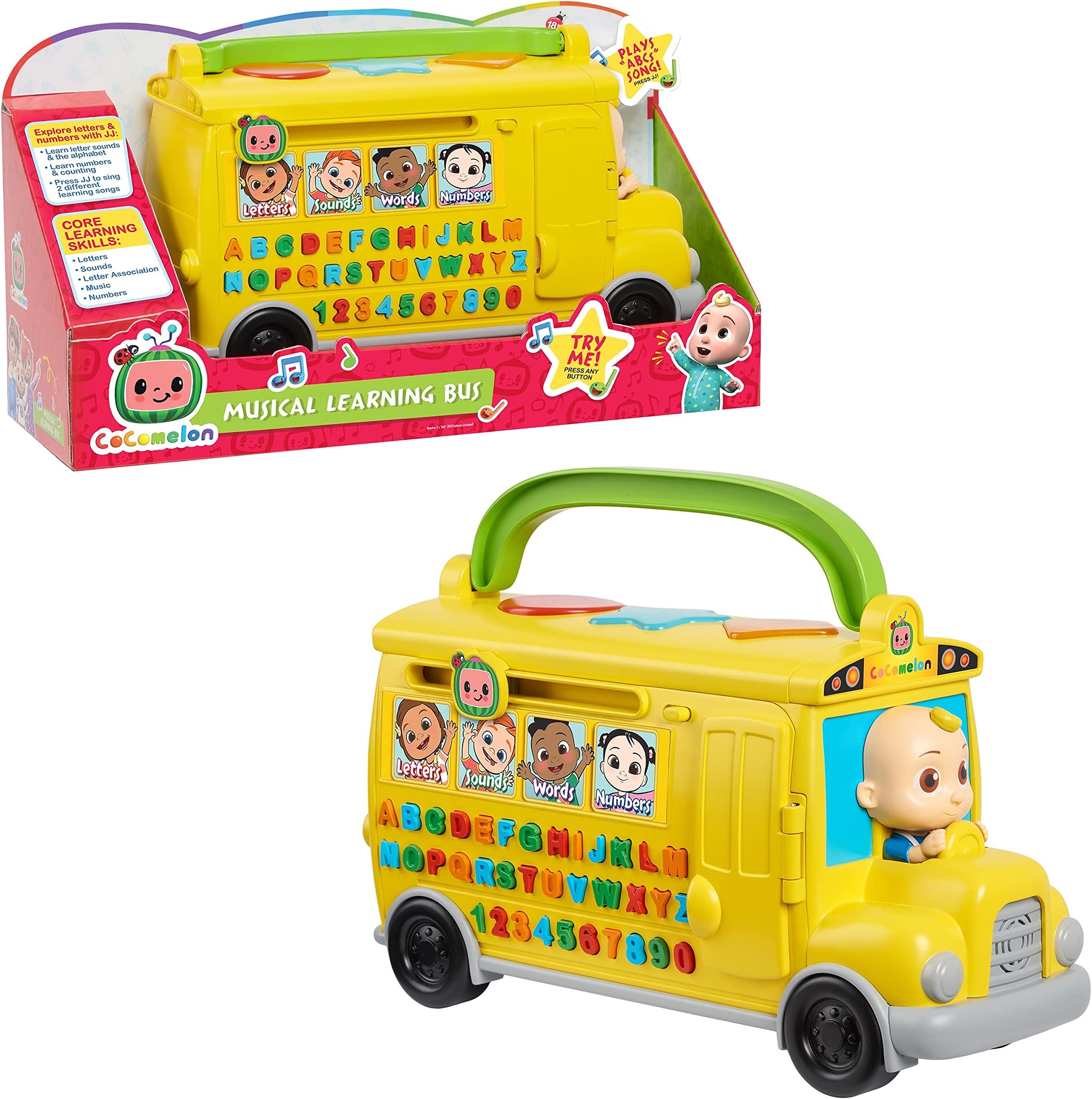 Musical Learning Bus, Number and Letter Recognition, Phonetics, Yellow School Bus Toy Plays ABCs and Wheels on the Bus, by Just Play