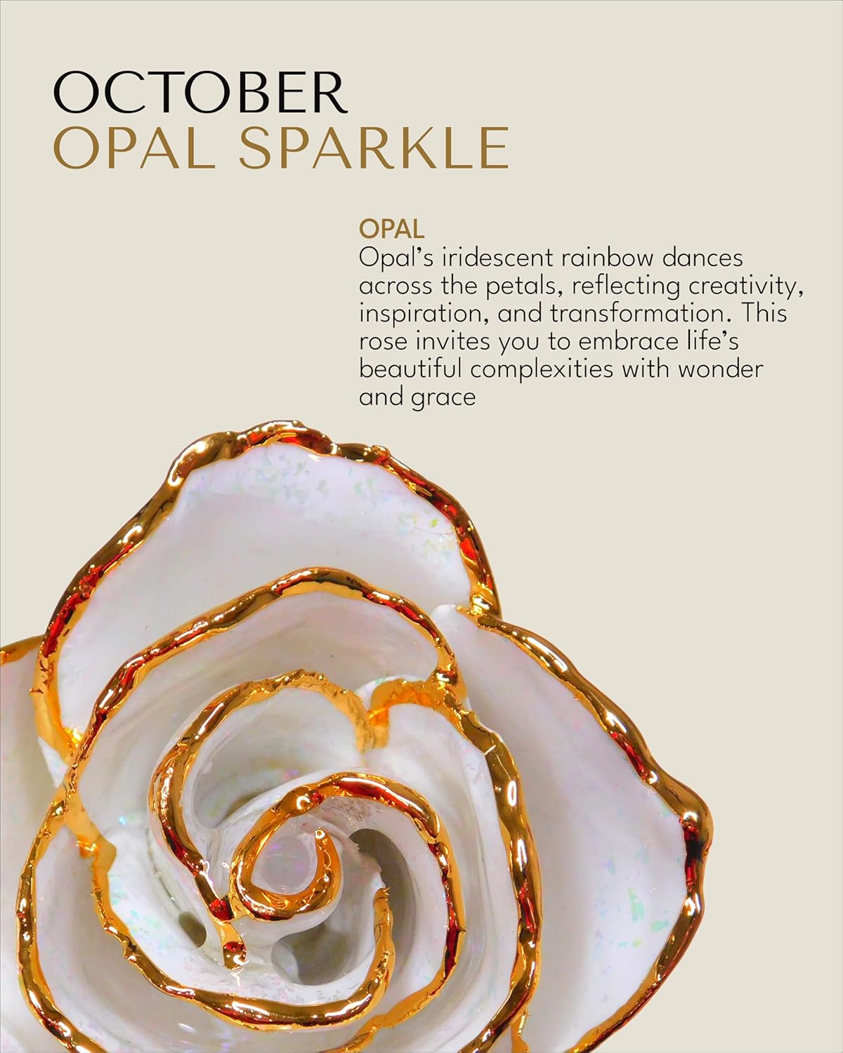 Forever Rose Hand-Dipped in 24K Gold, Opal Inspired October Birthstone with Sparkles, Real Rose in Luxury Gold Gift Box – Perfect Ready to Gift for October Birthday or Any Occasion - Image 2