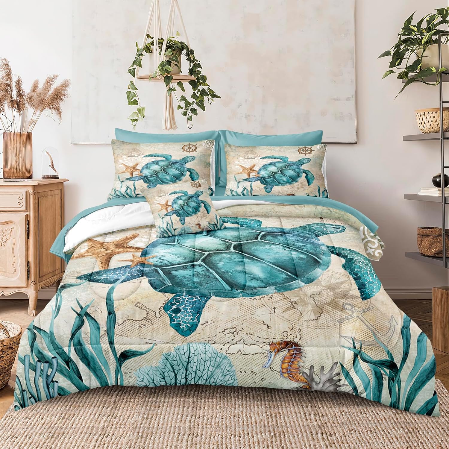 Merryword 6 Pieces Blue Green Comforter Set Twin Size Ocean