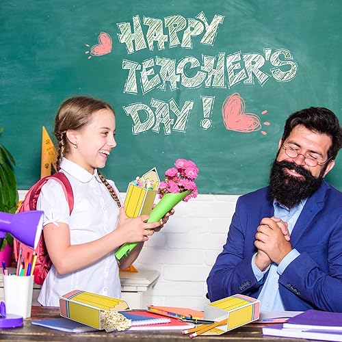 Miniatura 7 de Harloon 24 cajas de regalo para lápices de vuelta a la escuela, soportes para palomitas de maíz para dulces, bolsas con forma de lápiz, regalos para