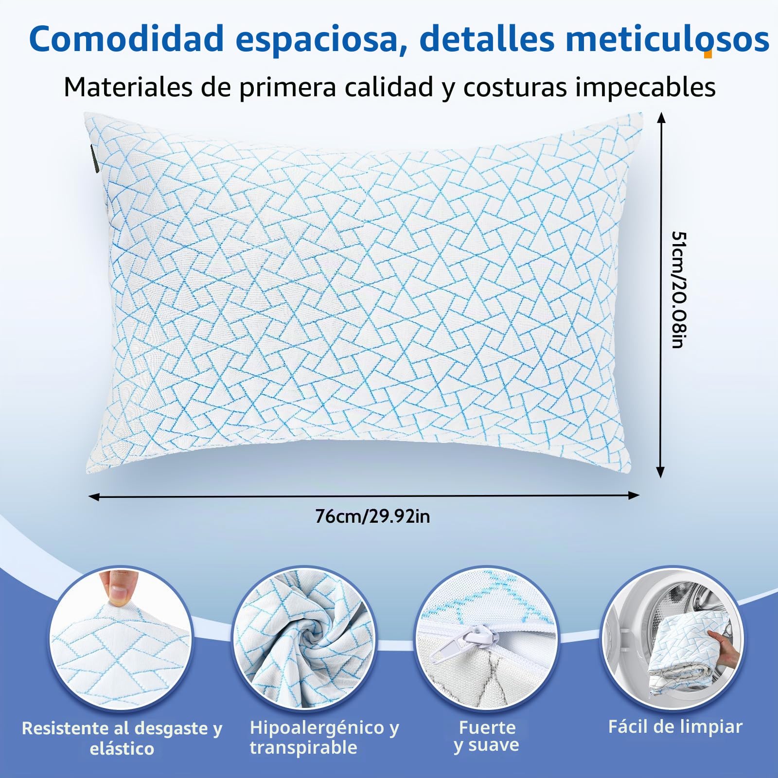 A-Pce Almohadas Altura Ajustable Almohadas 76x51 cm (2 Unidades), Relleno de Microfibra Hipoalergénico Almohada Viscoelastica, Apto para Todas Las Posiciones al Dormir