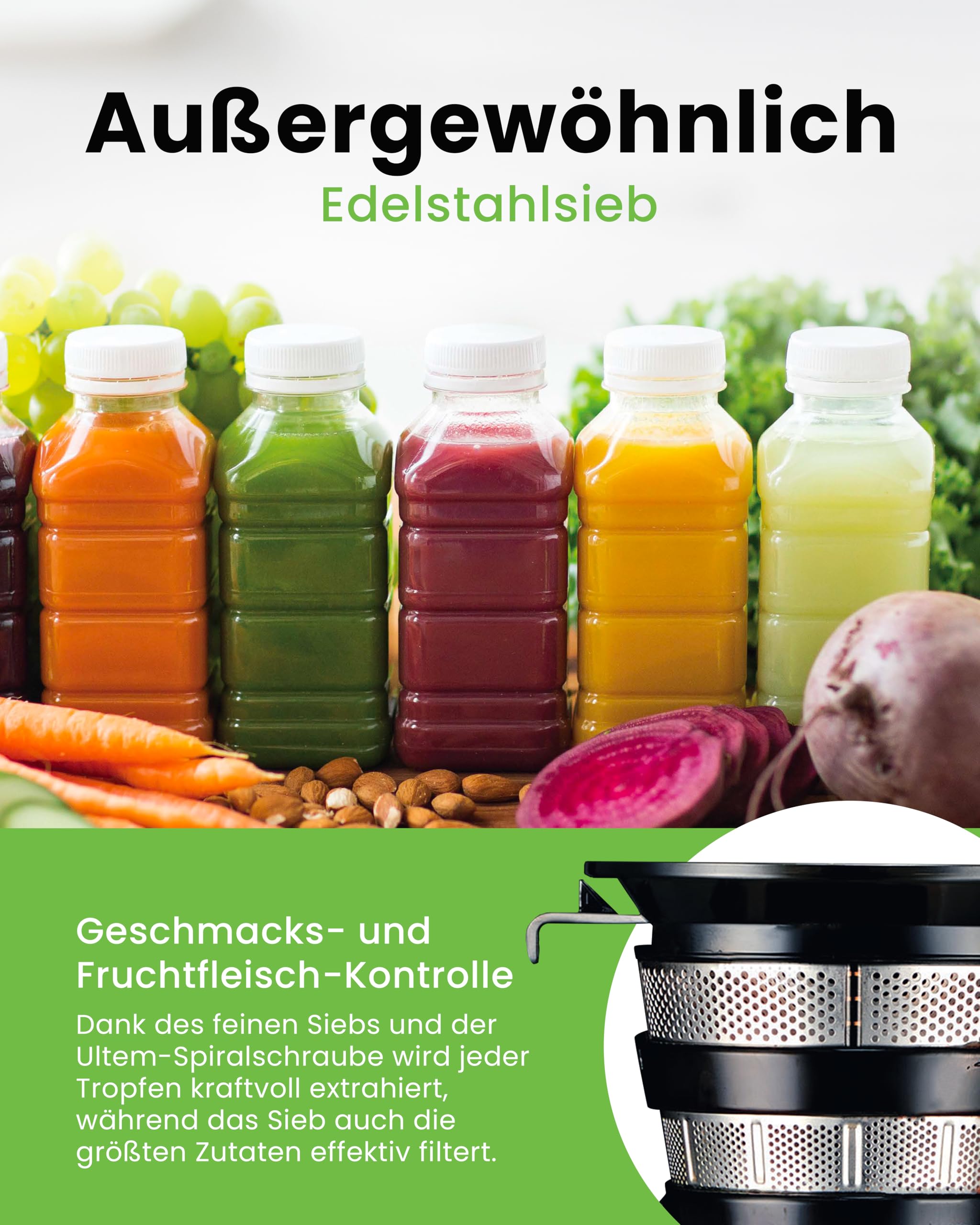 Hurom Slow Juicer | Entsafter Gemüse und Obst | H320N | Elektrische Kaltpresse | Ruhiger Motor | Leicht zu Reinigen mit Großem Behälter und Siebfilter 2L | 200 Watt | BPA Frei | Schwarz