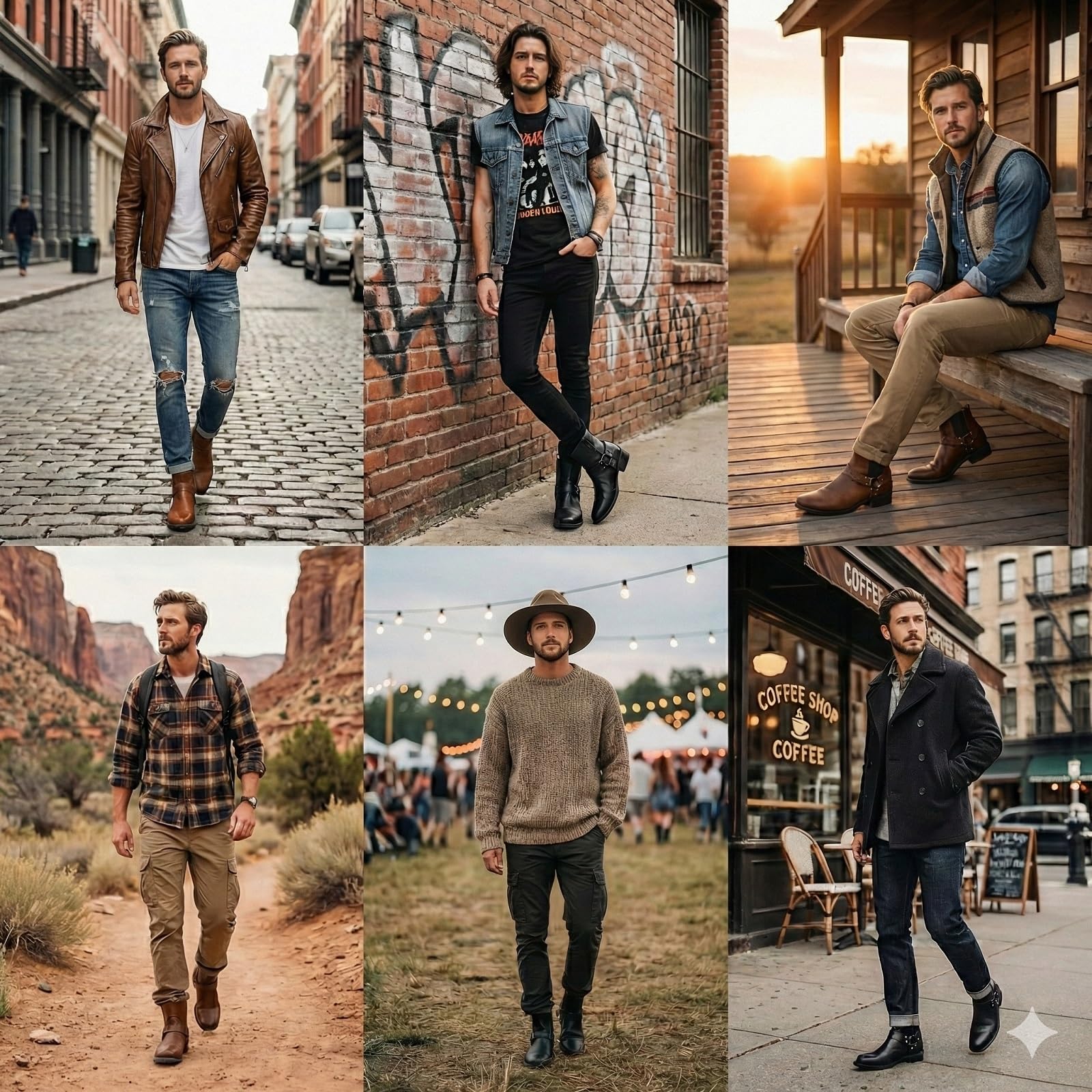 Herren Western Cowboy Stiefel Knöchelhoch Braun Motorrad-Harness-Stiefel Mit Blockabsatz Zum Hineinschlüpfen Chukka-Boots