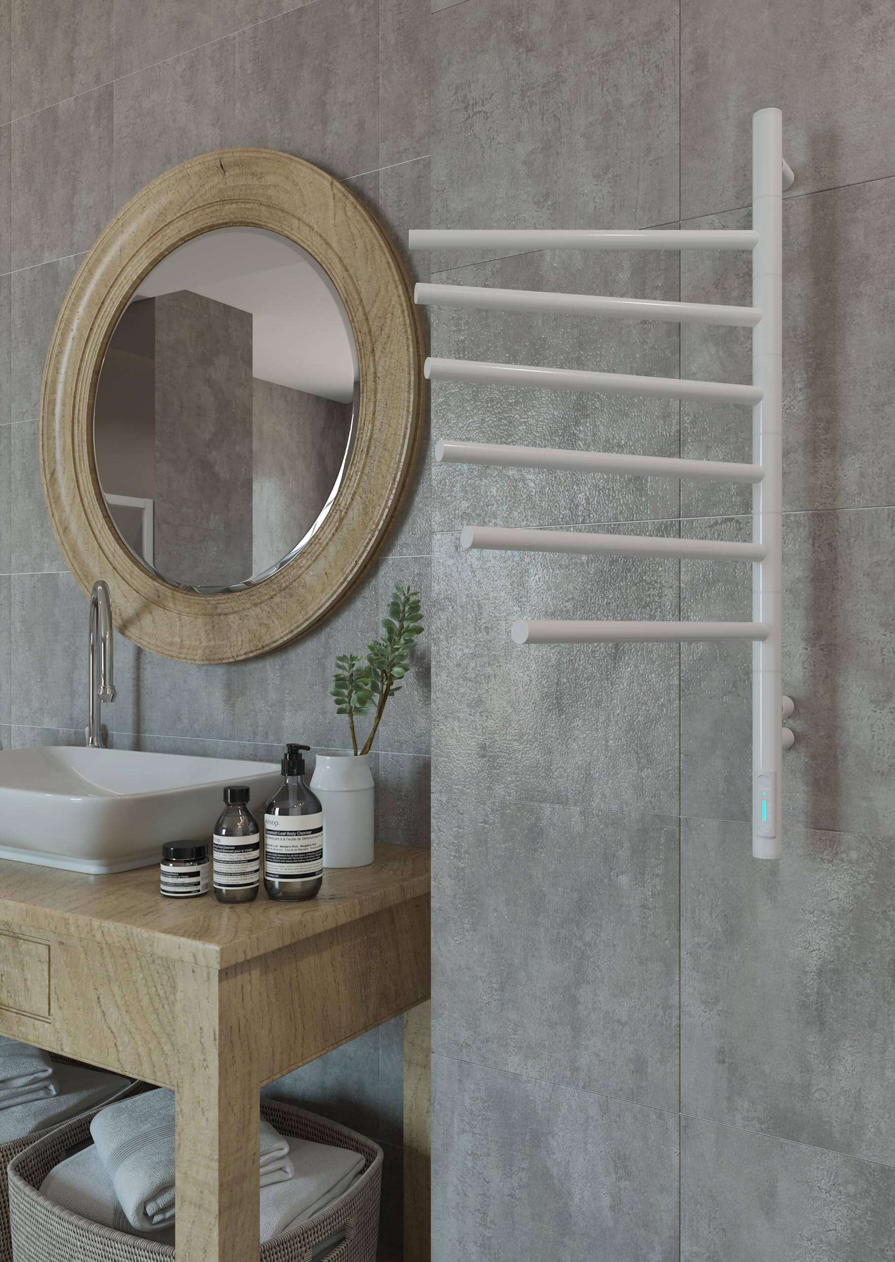 Grzejnik łazienkowy biały 78W 79x40 cm – Elektryczny podgrzewacz do ręczników z 6 ramionami – Timer i Termostat – IP44 – Stylowy design – Stal węglowa
