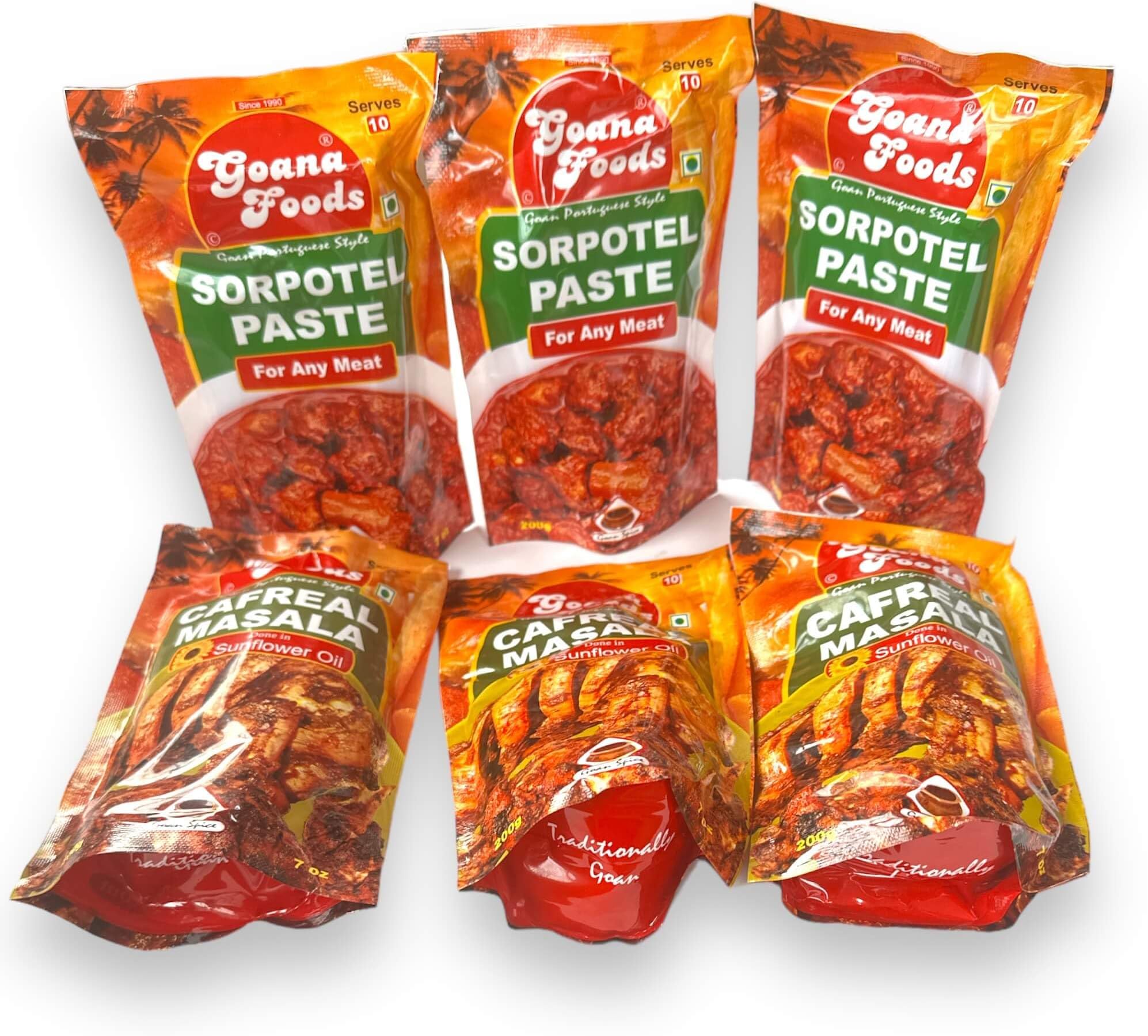 Ron Foods Goan Masala Combo of 6 | (3) Cafreal Masala (7 oz) | (3) Sorpotel Paste (7 oz)