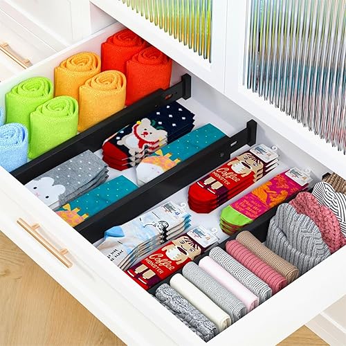 Miniatura 3 de Ruichang Divisor de bambú para cajones de cocina, paquete de 4, organizador de cajones de utensilios ajustable de 17-22 pulgadas para tocador, baño,