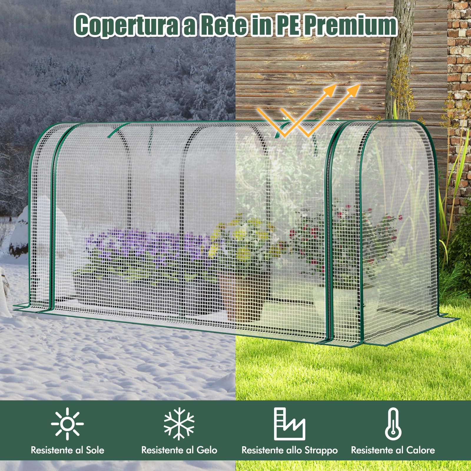 RELAX4LIFE Serra da Giardino con Porta Avvolgibile, Mini Serra Orto Vivaio, Materiale in in PE, Struttura Metallica, 118 x 55 x 60 cm (Bianco)