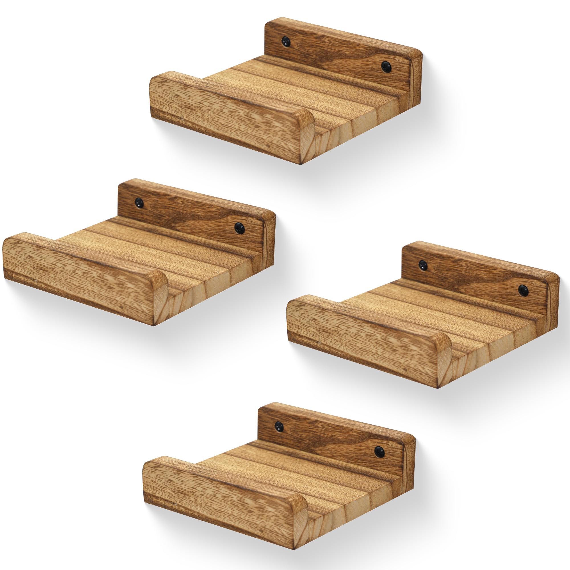 PHOENANCEE Solid Wood, 13cm Small Wall Picture Shelves Ledge, Rustic Wood Floating Shelf, Decorative Display Photo Racks For Living Room, Kitchen, Bedroom, Kitchen, Books, Set of 4, Carbonized Black — image 1