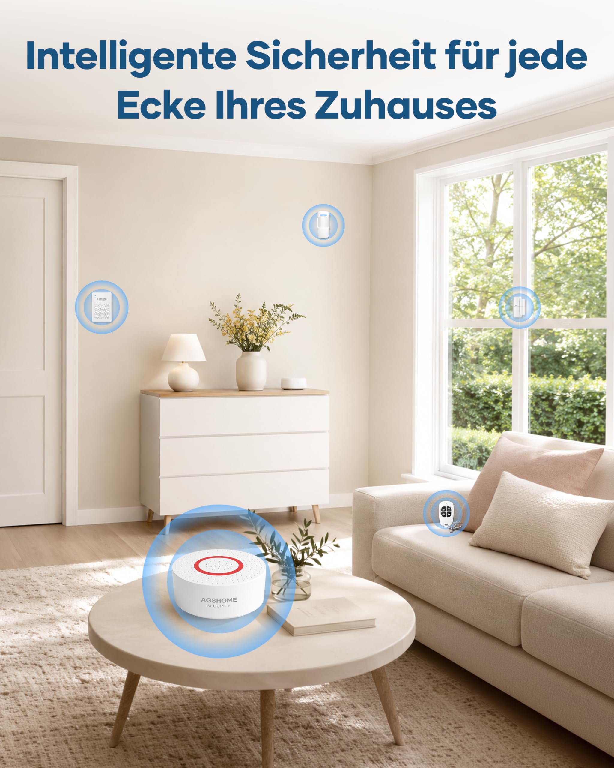 AGSHOME Alarmanlage Haus WLAN 2.4GHz, 15 Teiliges Smart Alarmanlage Set mit Sirene, Tür/Fenster Sensoren & Bewegungsmelder, Home-Sicherheitssystem Kompatibel mit Alexa & Google Assistant