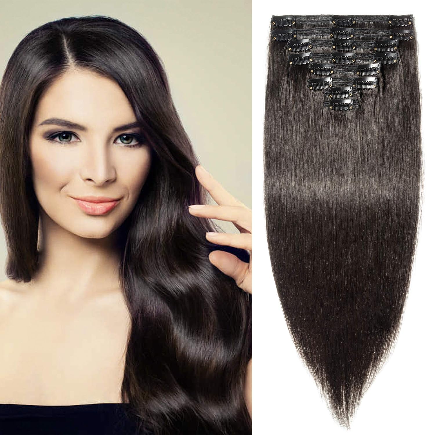 Snoilite Clip in Human Hair Extension Double Weft Natural