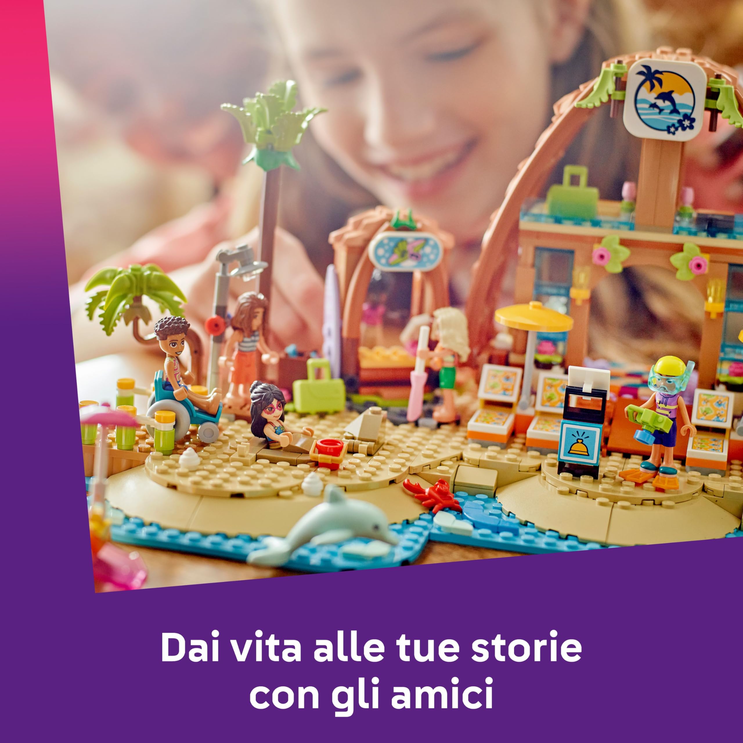 LEGO Friends Vacanza al Beach Resort - Gioco con 6 Mini Bamboline, Animali Giocattolo come Tartaruga e Delfino, Chiosco dei Gelati e Accessori - Regalo di Compleanno per Bambine da 8 Anni - 42673
