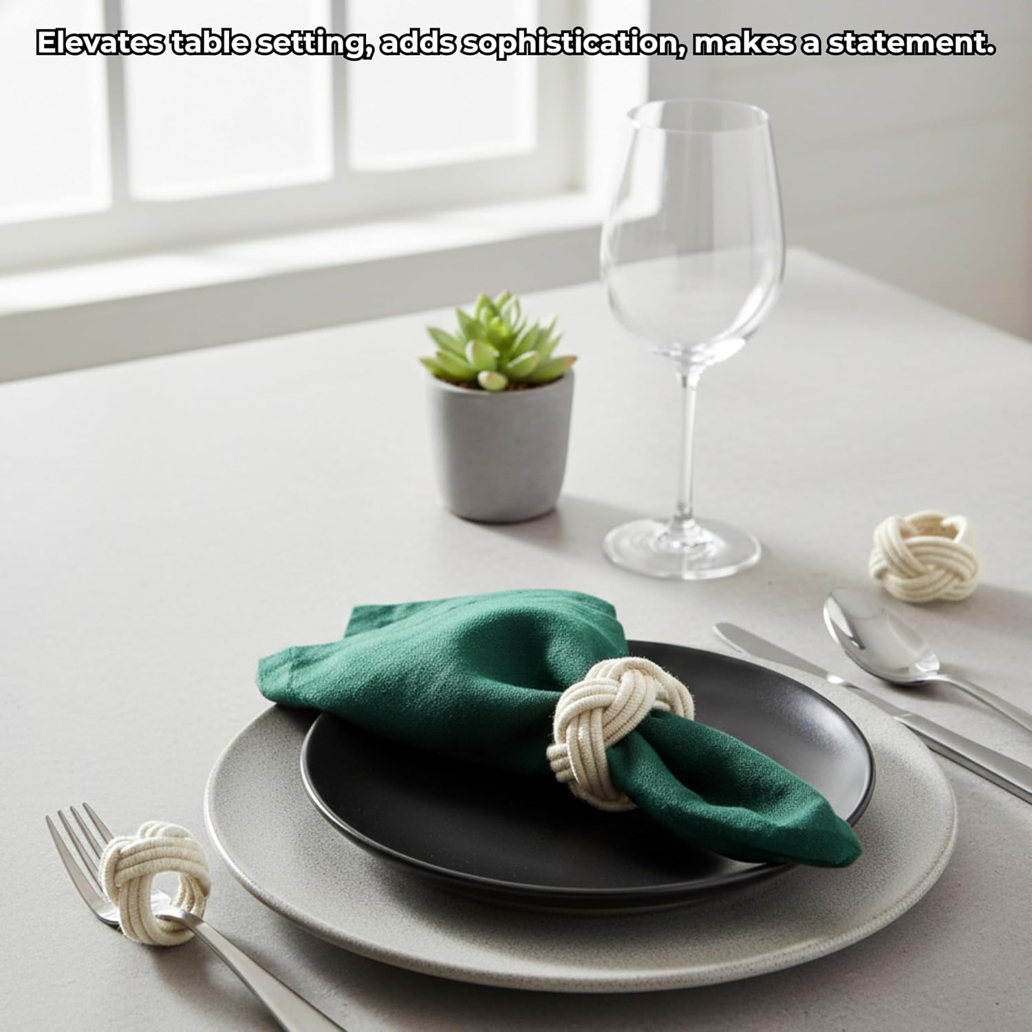 ALPHA Living HOME 8 Pcs Jute Napkin Rings Decorative Napkin Holder Serviette Buckles for Wedding Party Dinner Table Decor Anniversary Birthday Romantic Dinner Holiday, Wedding Daily Use (Off White)