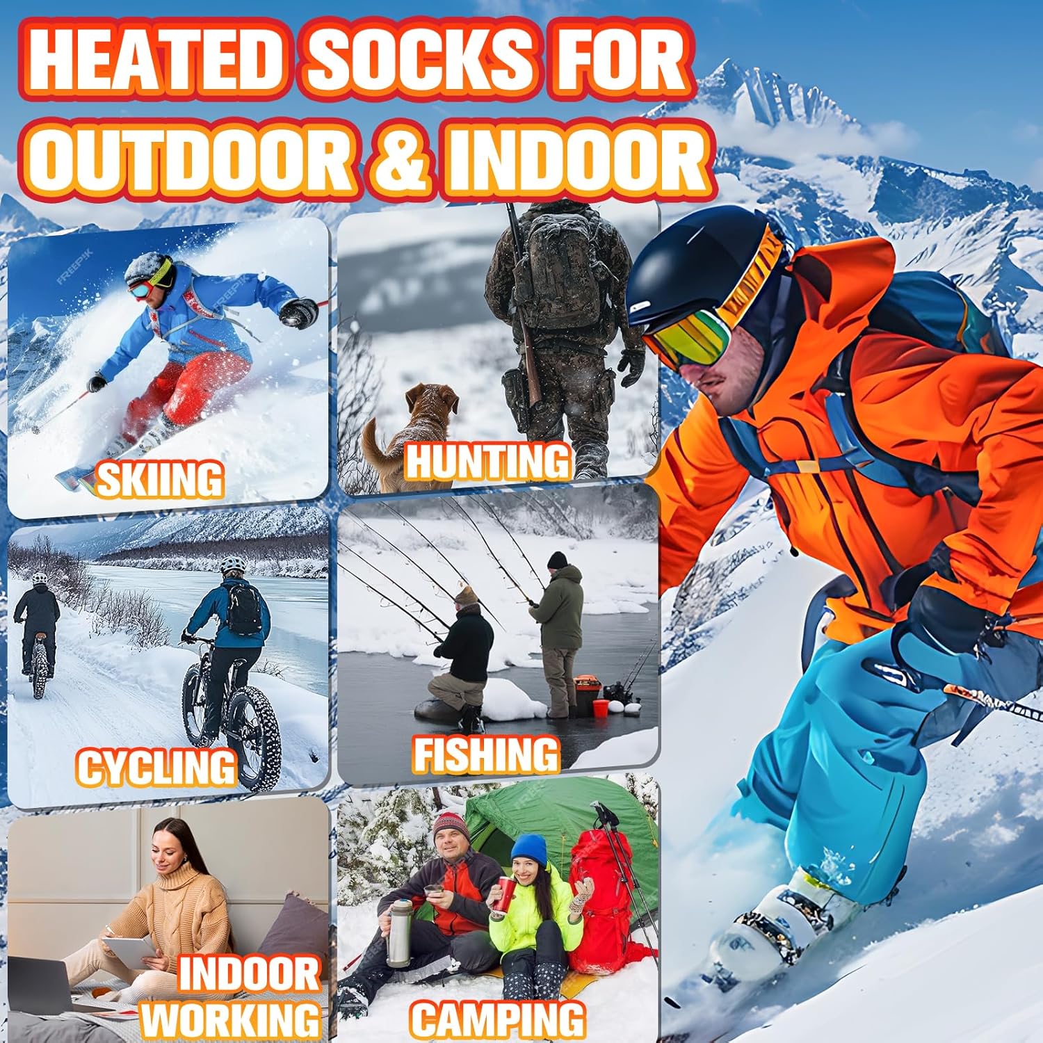 Heated Socks for Men Women, 5000mAh Rechargeable Washable Electric Socks, 3 Heating Settings 5V Battery Powered Heating Socks Up to 11 H, Heating Socks for Outdoor Work Camping Skiing Riding Hunting - Image 8