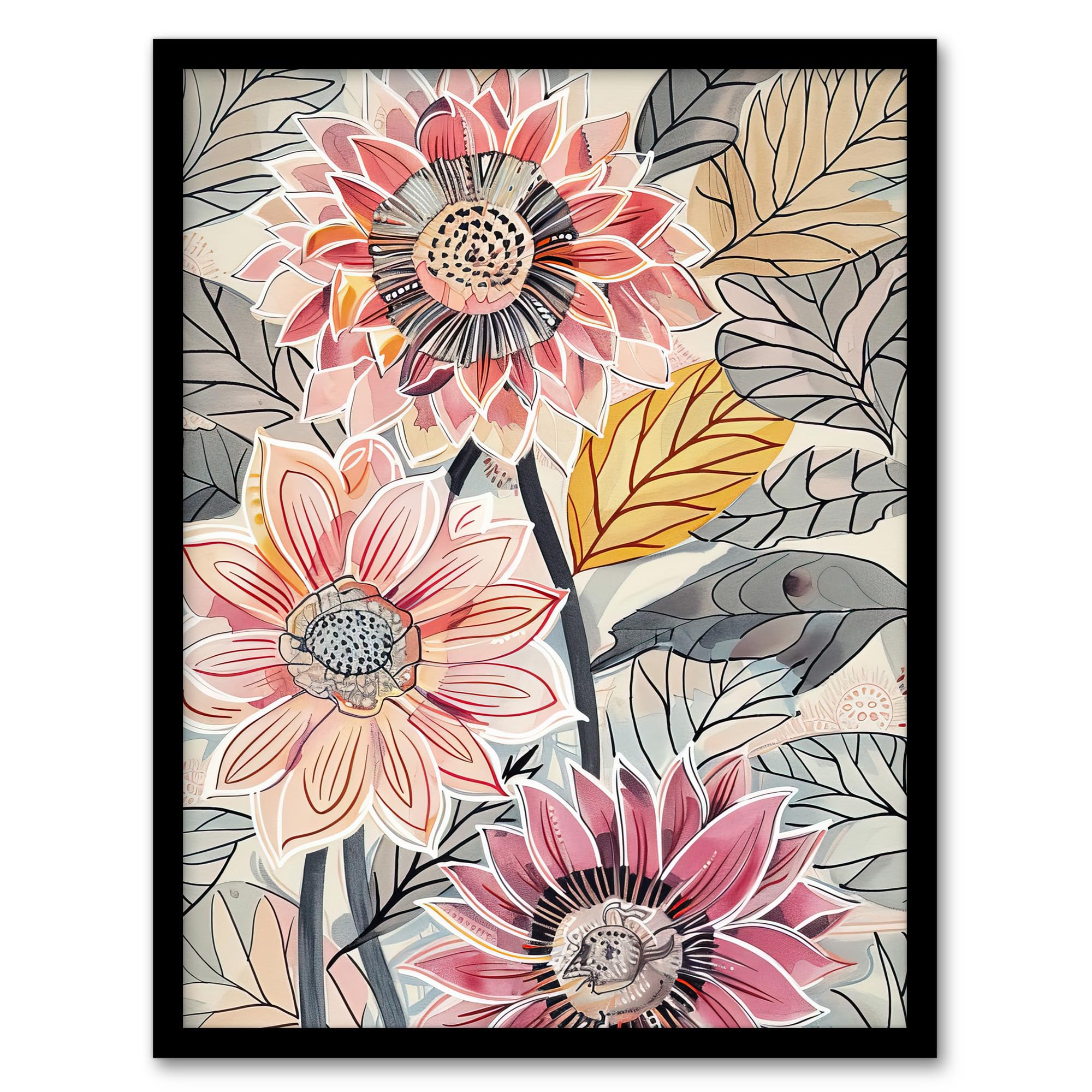 Artery8 Pink Dahlia Flowers Artwork Bright Fresh Floral Wall Art PrintA4 Size from B&Q