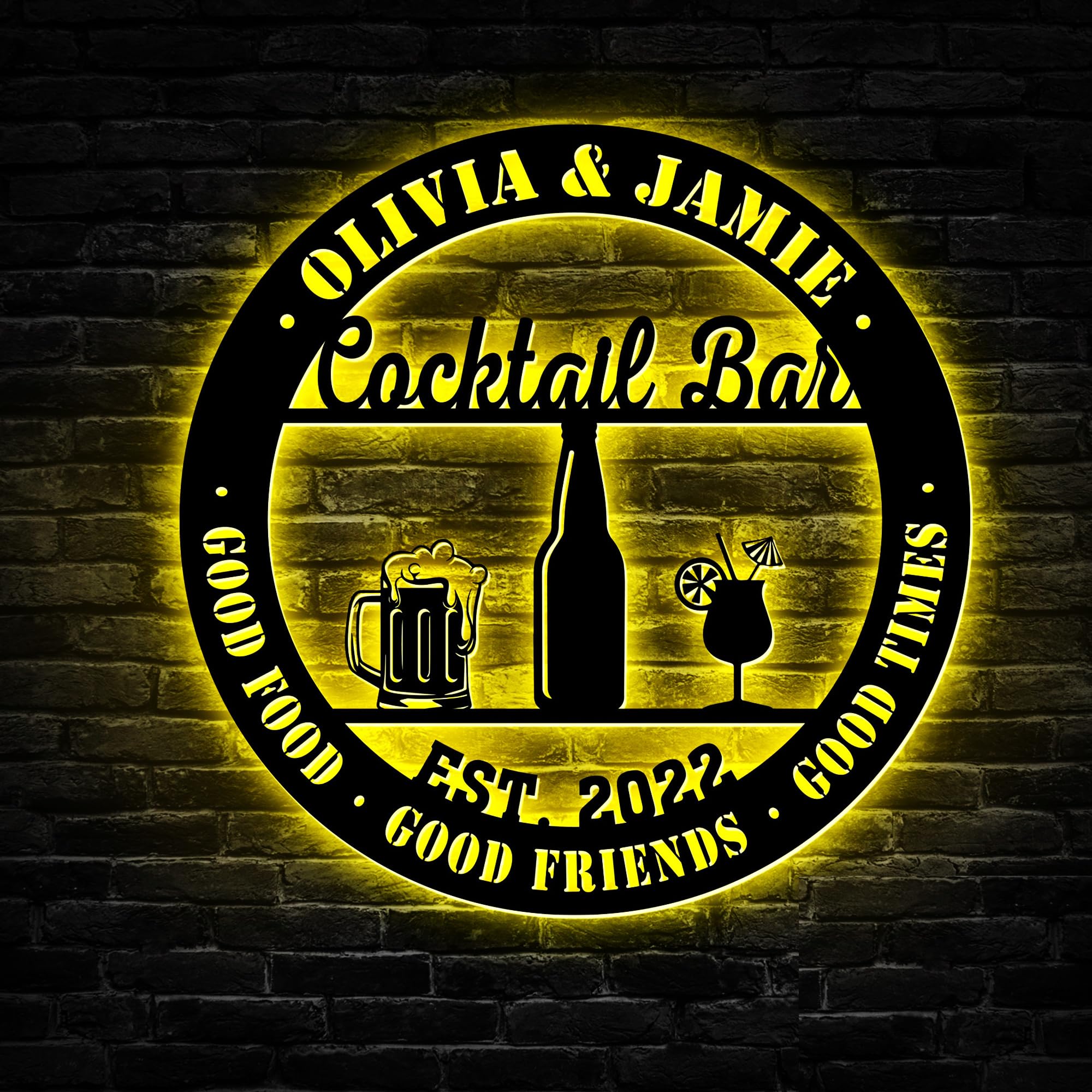 Personalized Cocktail Bar Metal Sign LED Lights, Cocktail Sign, Drinking Lounge, Cocktail Lovers Gift, Father Day Gift, Bar Decor for Home