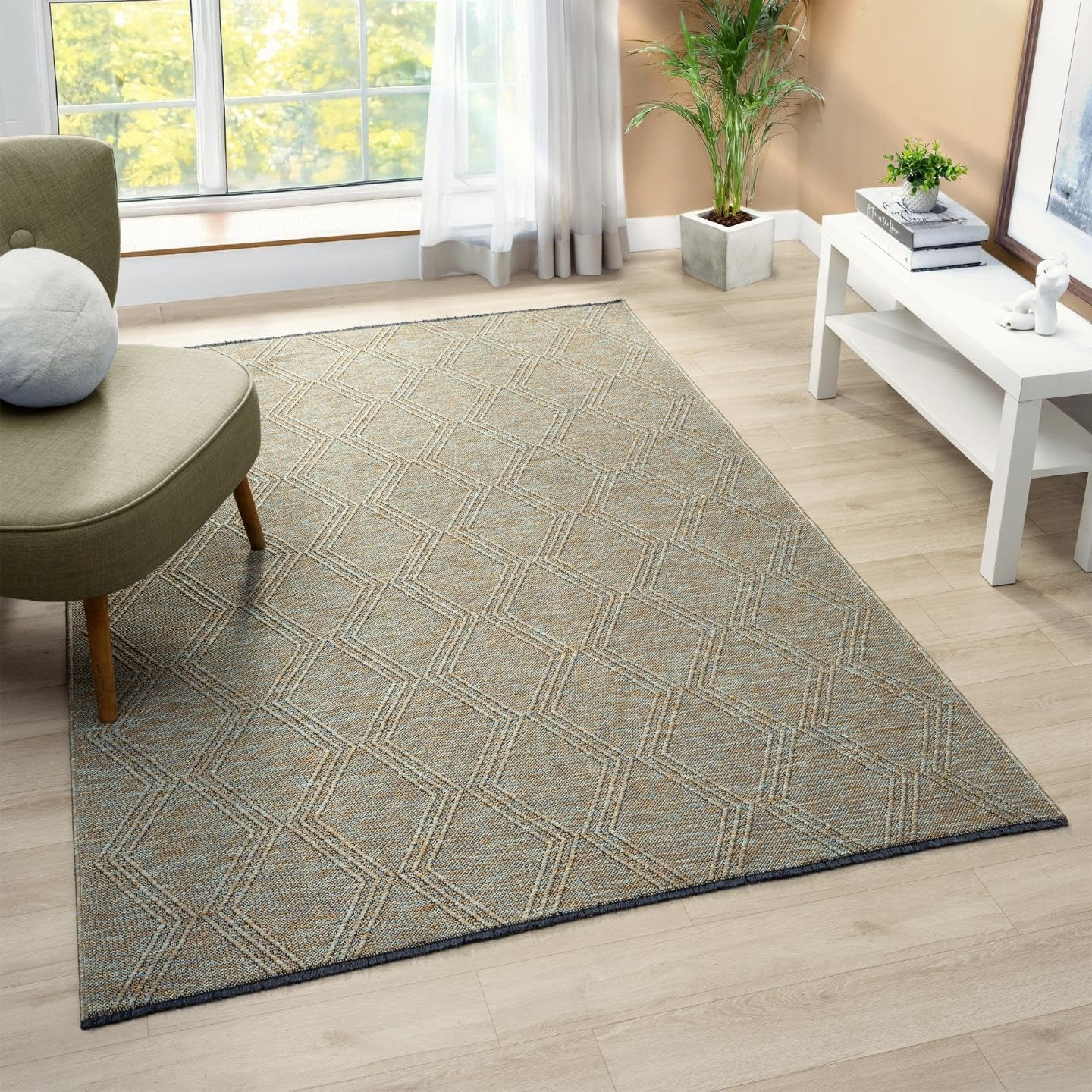 LUXE WEAVERS Modern Farmhouse Green 8x10 Washable Area Rug, Anti-Slip Diamond Pattern Carpet