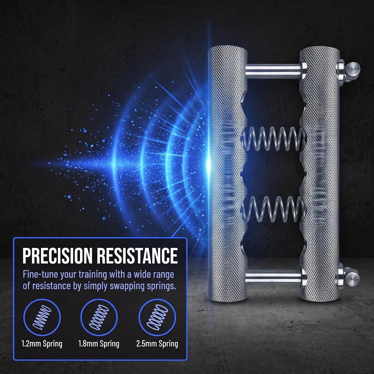 Fortalecedor de mano con resorte de acero inoxidable, resistente, con 5 resortes intercambiables, 5 niveles de agarre, para entrenamiento de dedos y antebrazos.