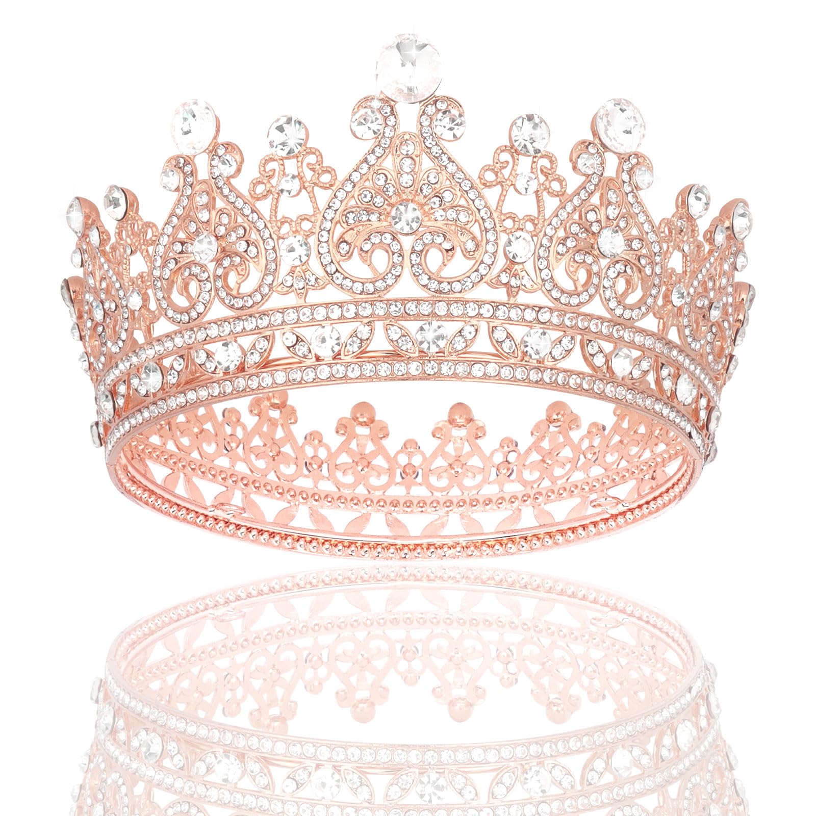 YARIEW Small Rose Gold Crystal Crown for Little Girls Flower Bouquets Accessories Rhinestones Wedding Cake Topper Birthday Crown for Kids Cake