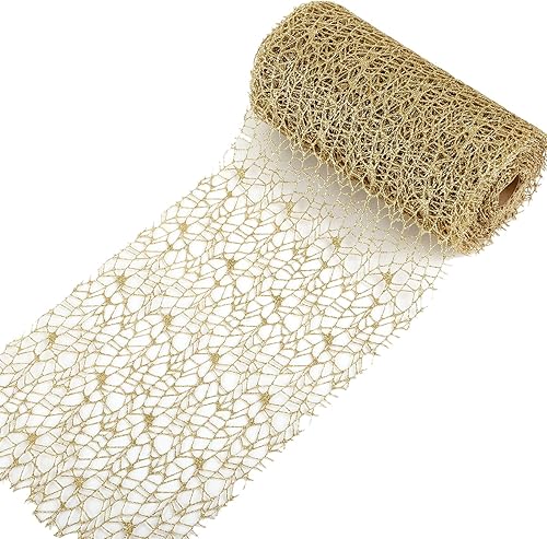 LEMESO Deco - Cinta de malla dorada de Navidad, 30 pies de árbol metálico, guirnalda brillante para coronas, árbol de Navidad, envoltura de regalos