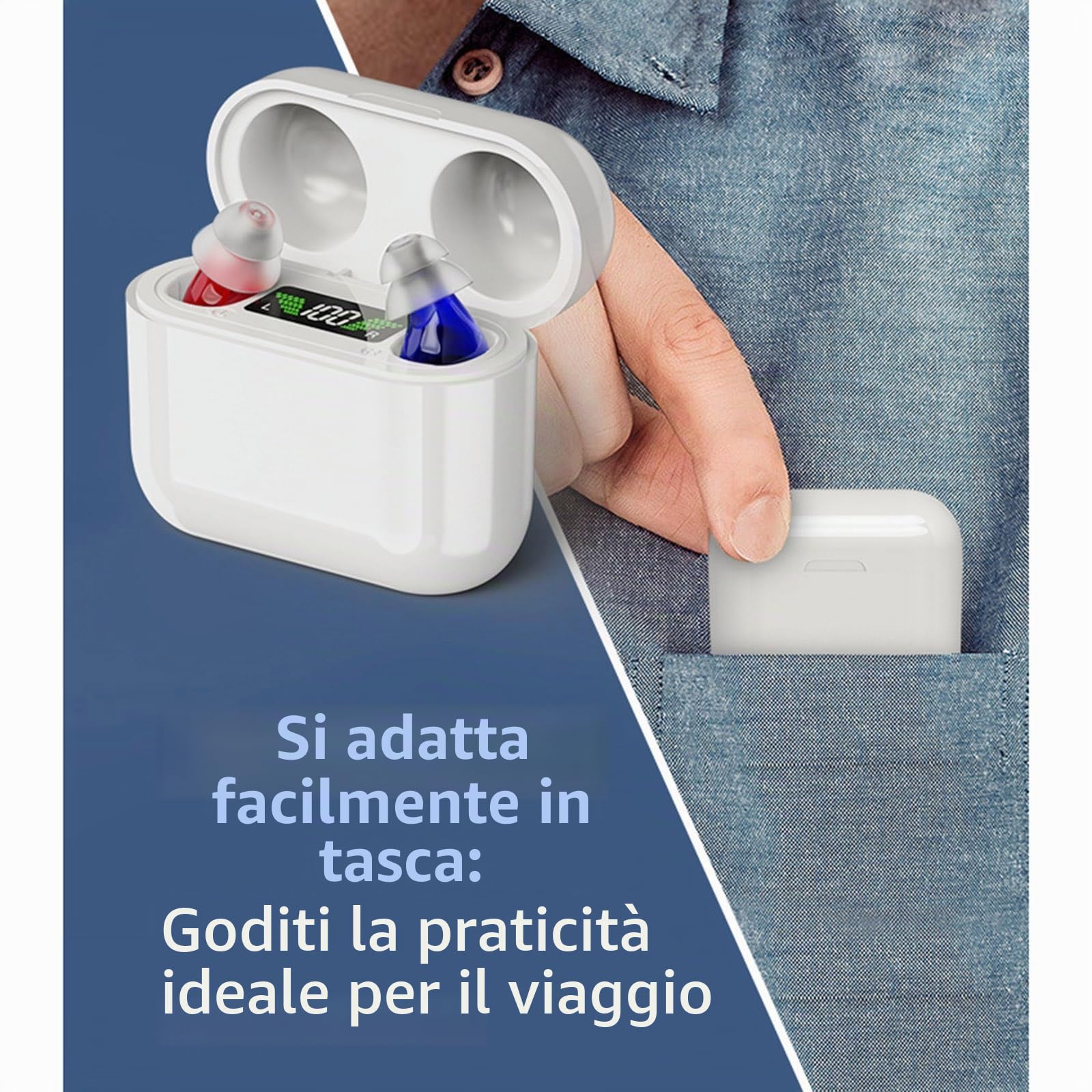 Amplificatore Audio Digitale Mini Ricaricabile - Amplificatore Acustico Digitale per Adulti e Anziani, con Qualità Audio Superiore, Riduzione Intelligente del Suono, Display di Potenza HD, Bianco