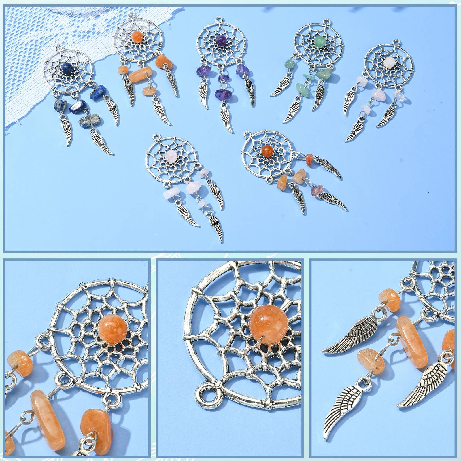 UR URLIFEHALL 30 Pcs 5 Styles Dangling Dream Catcher Charms Antique Silver Woven Net Web with Feather Charms for Keyring Jewellery Making - Image 4