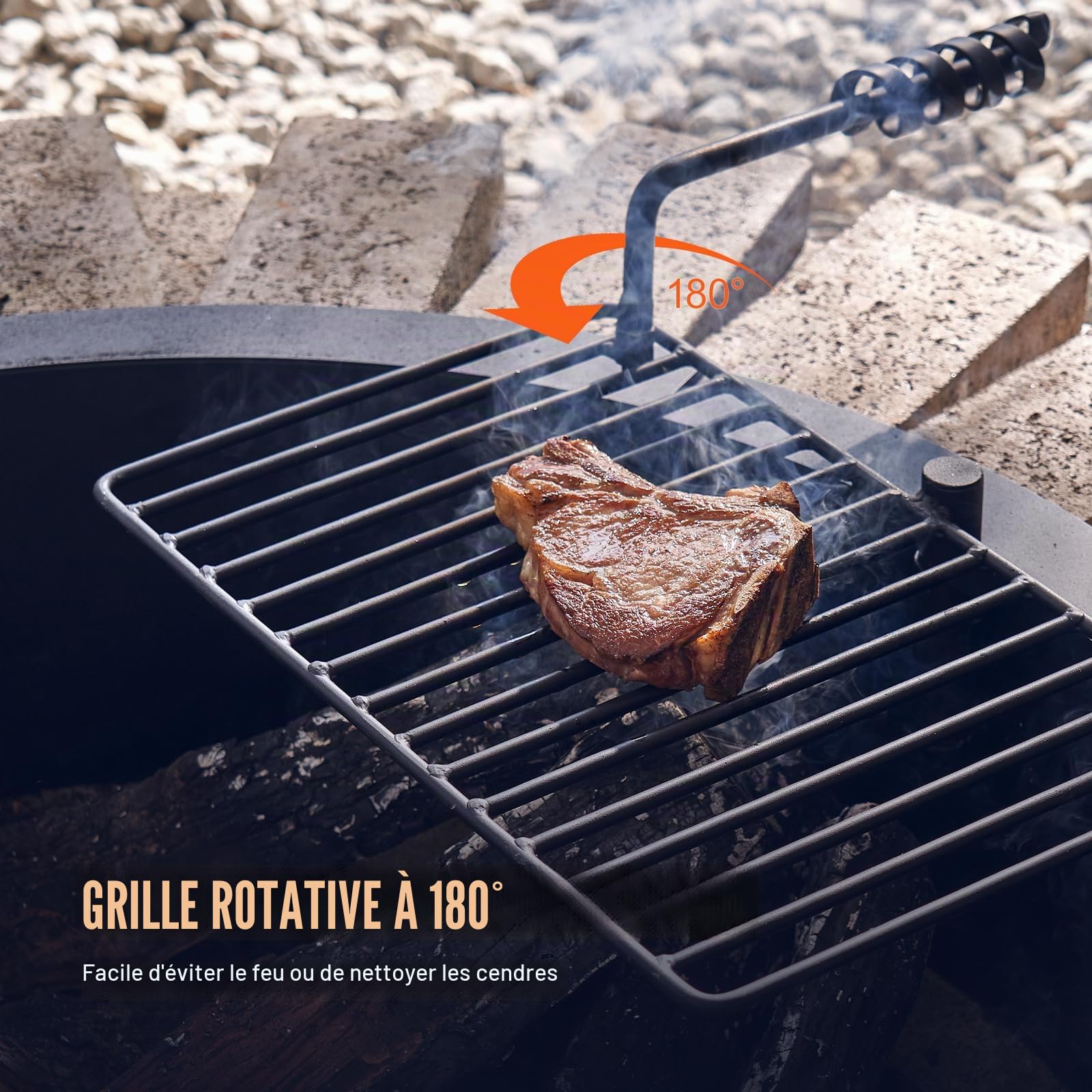 VEVOR Anneau de foyer avec gril de barbecue, diamètre extérieur 1016 mm diamètre intérieur 914,4 mm hauteur 215,9 mm, doublure en acier au carbone, anneau de feu de camp au-dessus ou sol, pour camping