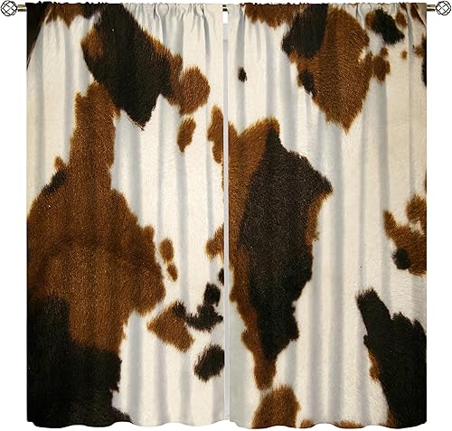 Cortinas opacas de piel de vaca, marrón y blanco, patrón rústico de vida silvestre, para dormitorio de niños y jóvenes, cortinas de sala de estar,