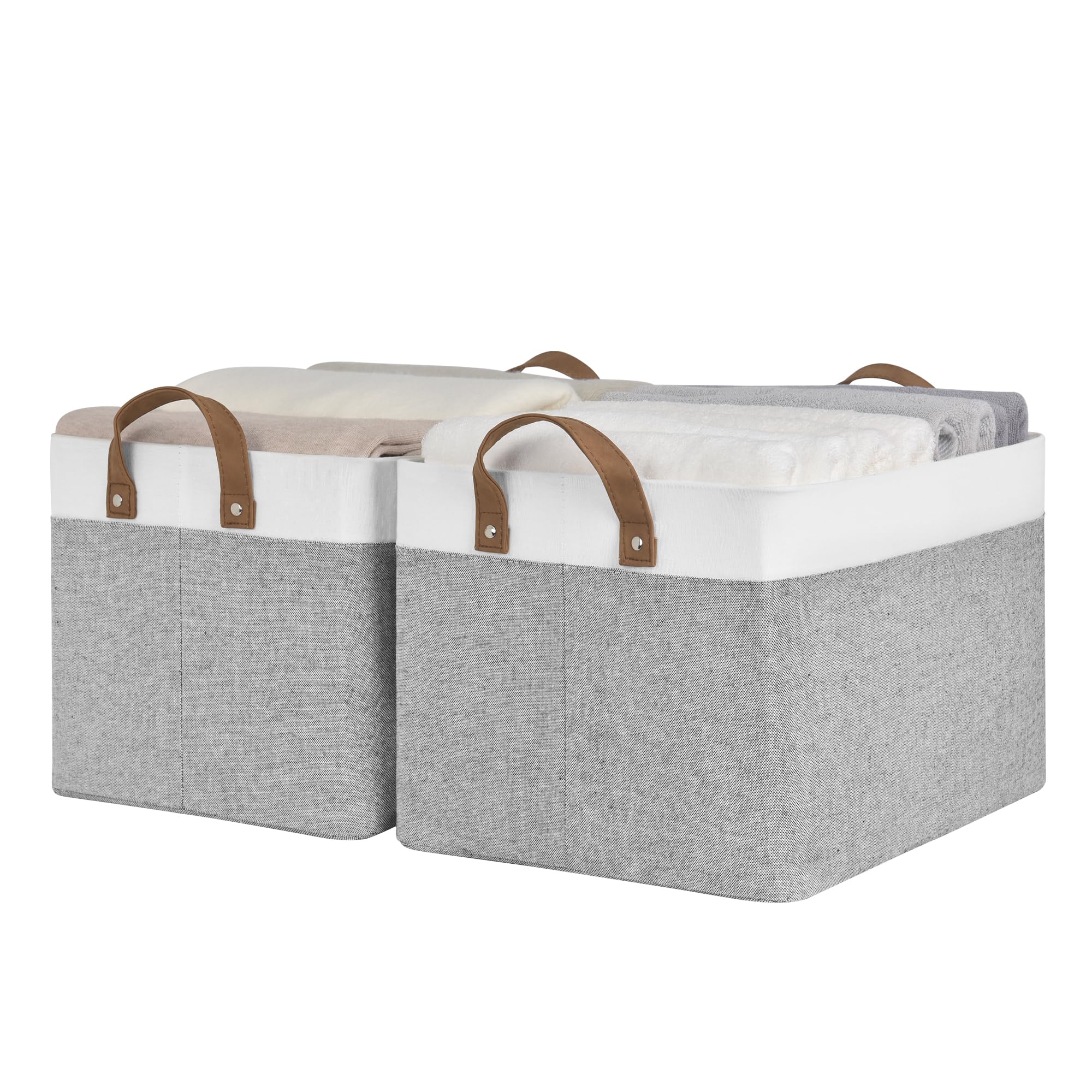 StorageWorks Fabric Storage Baskets for Shelves Wardrobe Storage Boxes for Clothes Large Storage Bins with Metal Frame