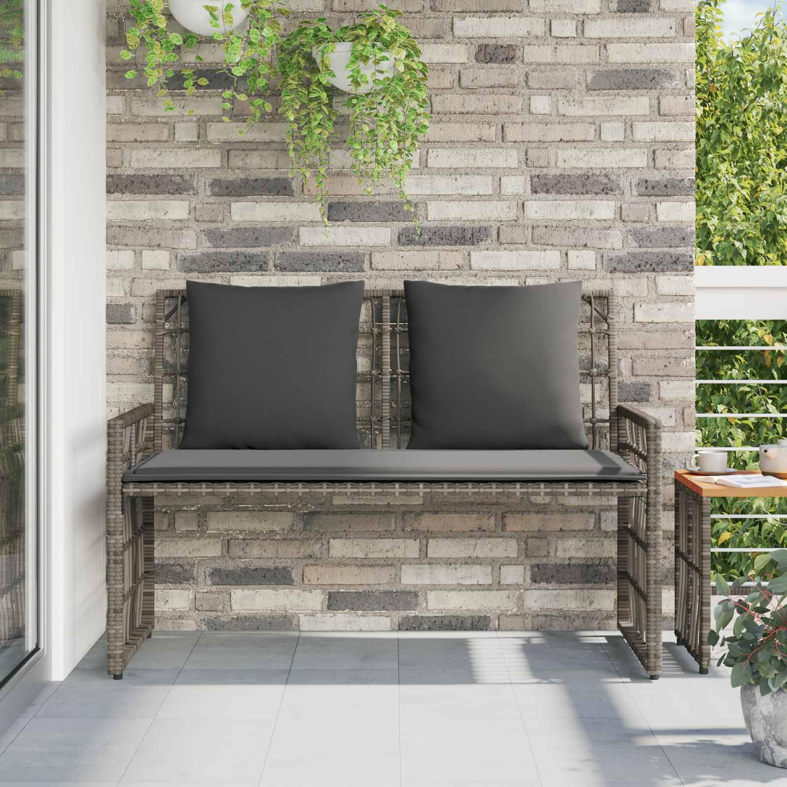 Banco de jardín resistente a la intemperie con cojín extraíble para terraza y jardín en las medidas 116 x 55 x 82 cm. Este título cumple con todos los requisitos: * Contiene todas las