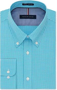 Amazon.com: Tommy Hilfiger Men's Dress Shirt Slim Fit Non Iron Gingham,  Aqua, 14.5