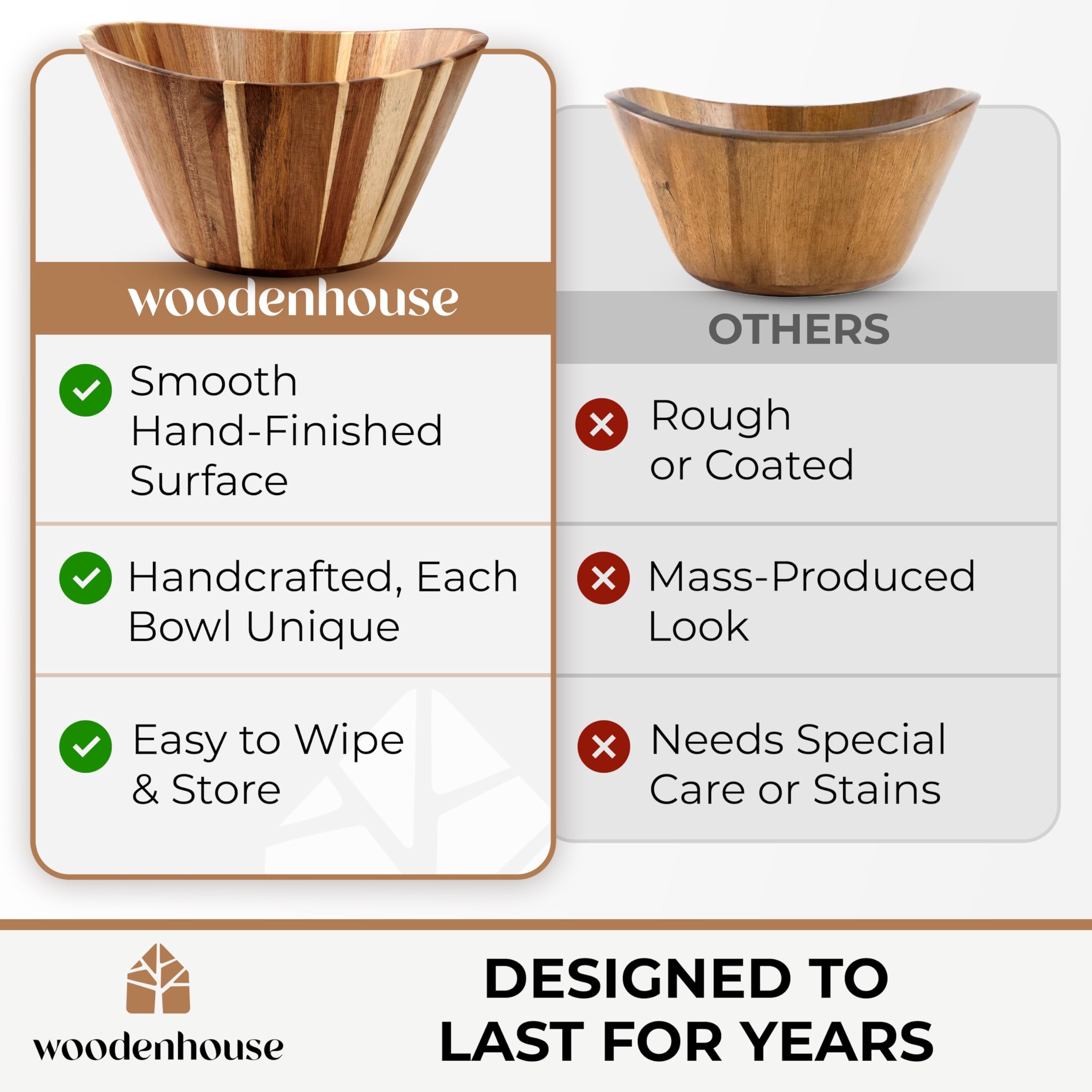 Ensaladera de madera extragrande – Cuencos de madera multiusos de acacia de 12 pulgadas, cuencos decorativos para decoración del hogar, almacenamiento, porción, hilo, diseño ondulado duradero hecho a