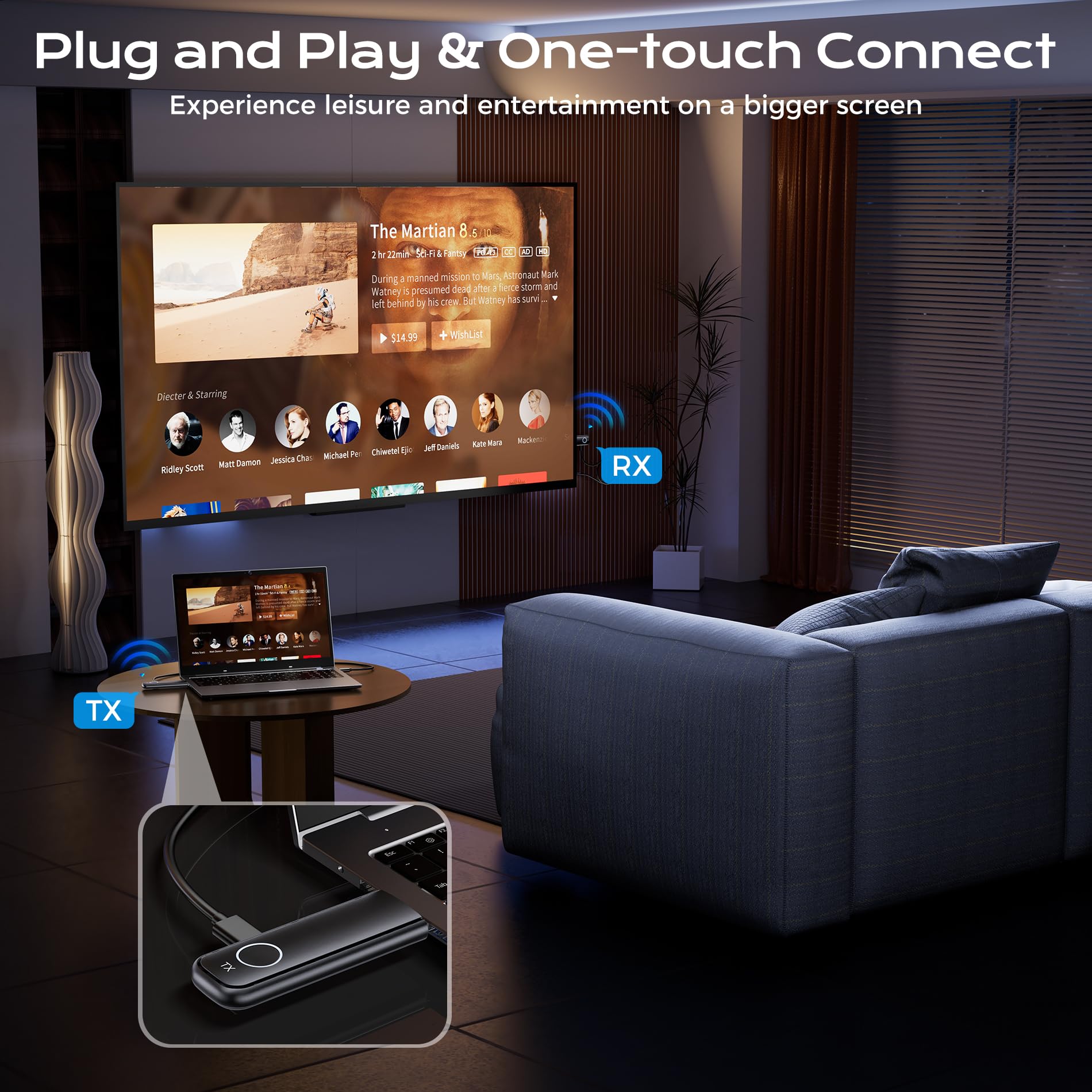 Aceele Bezprzewodowy nadajnik i odbiornik HDMI, Full HD 1080p HDMI nadajnik i odbiornik 50 m, bezprzewodowy adapter wyświetlacza 2,4 G/5G do strumieniowego przesyłania wideo z laptopa/komputera do