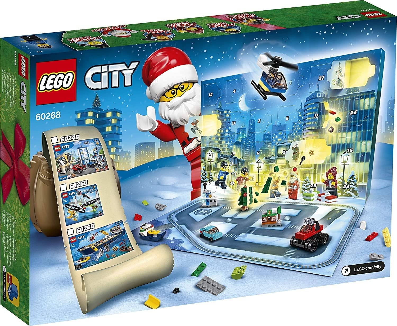 LEGO 60268 City Le Calendrier de l'Avent 2020 mini jeu de Construction de Noël avec des Véhicules Mirco, Traîneau et la Planche du Père Noël