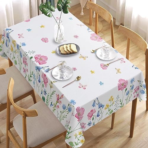 Miniatura 5 de Mantel rectangular de flores florales de primavera y verano de 60 x 84 pulgadas, mantel decorativo de flores silvestres, decoración de mesa de