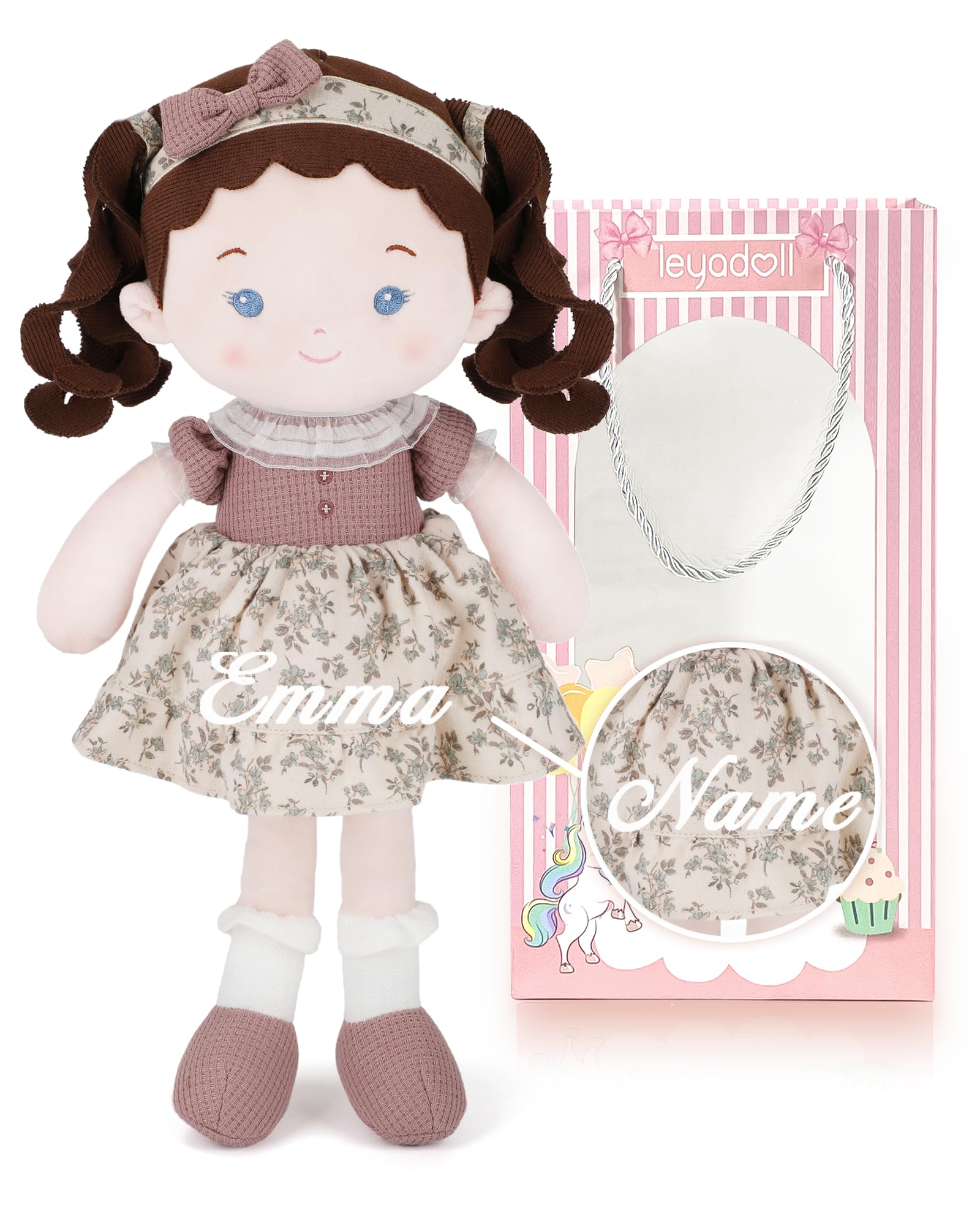 LeyaDoll Personalized Soft Baby Doll (16''), Leya Doll My First Baby Rag Doll for 1 Year-Old Girl Birthday Gift, Christmas Plush Toys Gift for Toddler Kids Infants-Miss Posy — image 1
