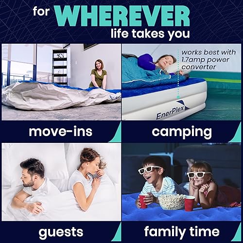 Miniatura 7 de EnerPlex Colchón de aire con bomba incorporada colchón inflable de doble altura para campamento hogar y viajes portátiles cama inflable duradera con