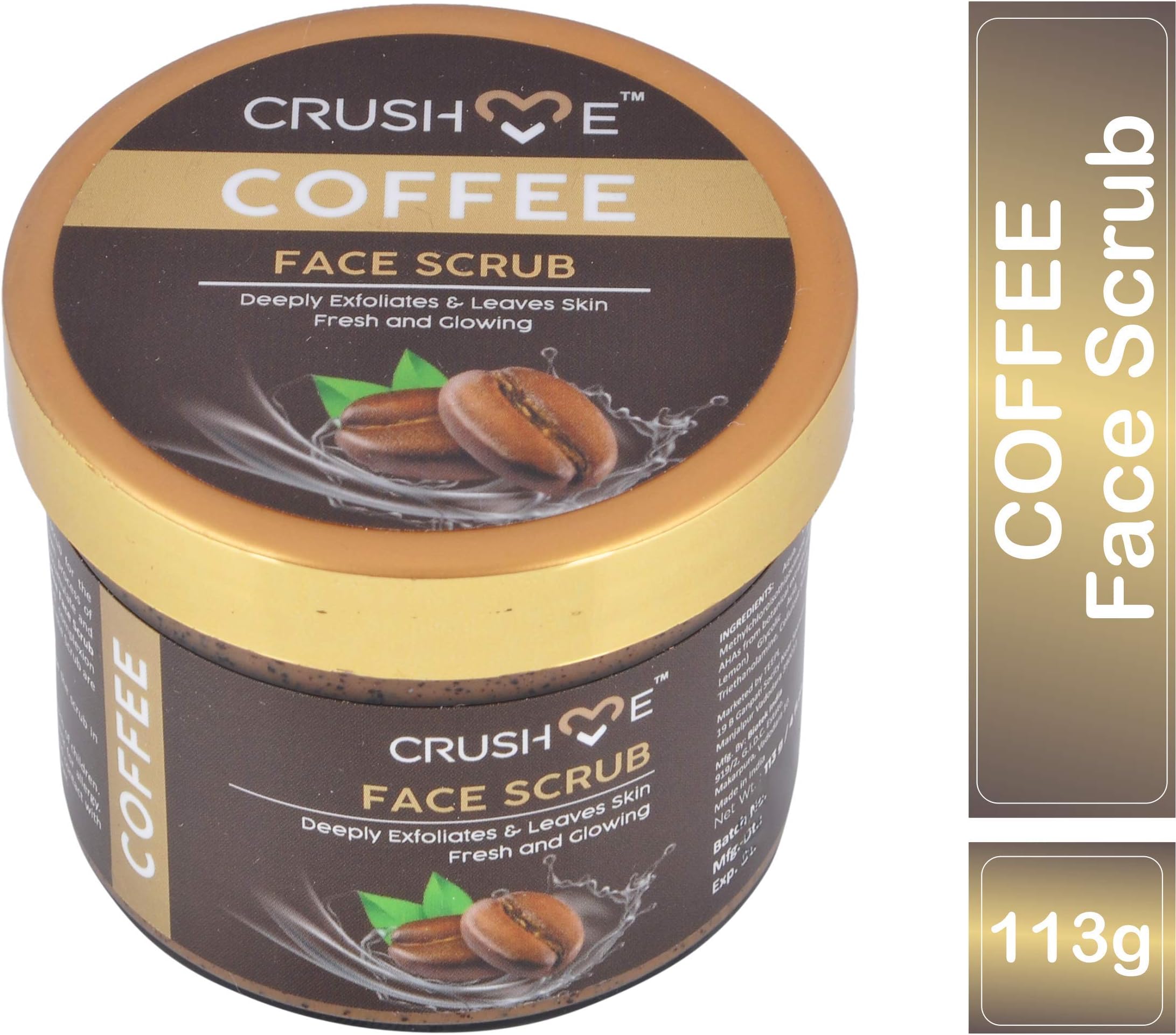 Crush Me Coffee Face Scrub, 113g/4oz, for Deep Exfoliates & Glowing, brown (CM-COSC-5O-XX)