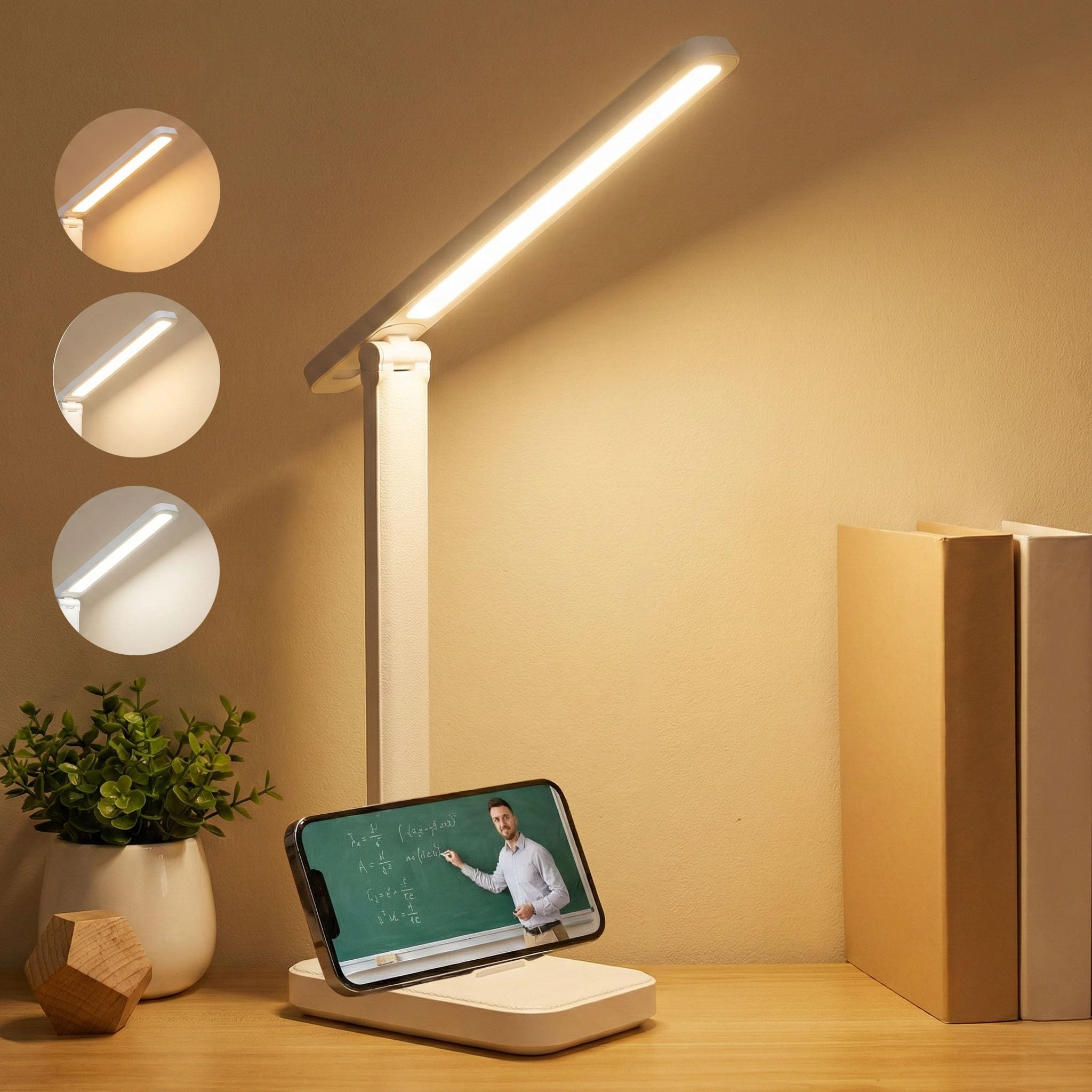 SaleOn Rechargeable Study Table Lamp for Students with Mobile Holder, Touch Control, 3 Color Modes, Adjustable Brightness, LED Desk Lamp for Study, Office Work, Reading - 6 Month Warranty