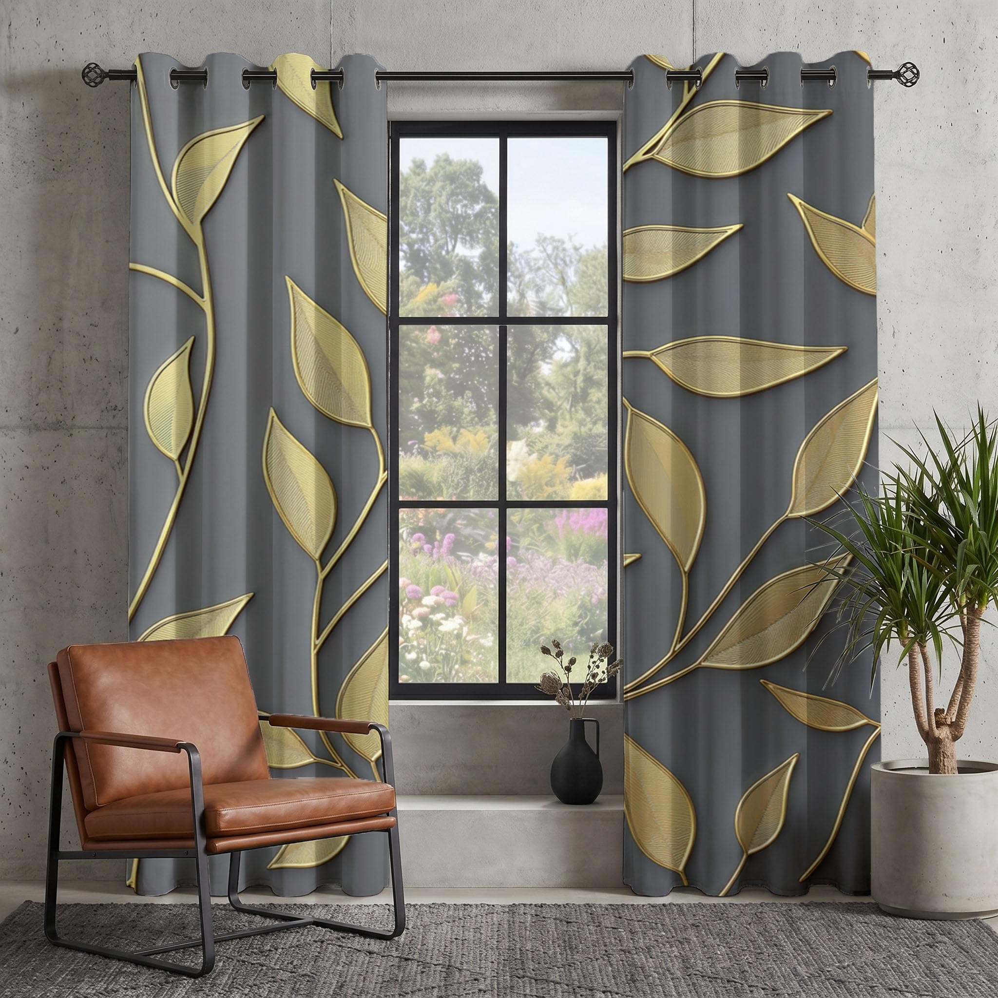 Rideaux feuille d'or gris pour créer une ambiance cocooning dans la chambre