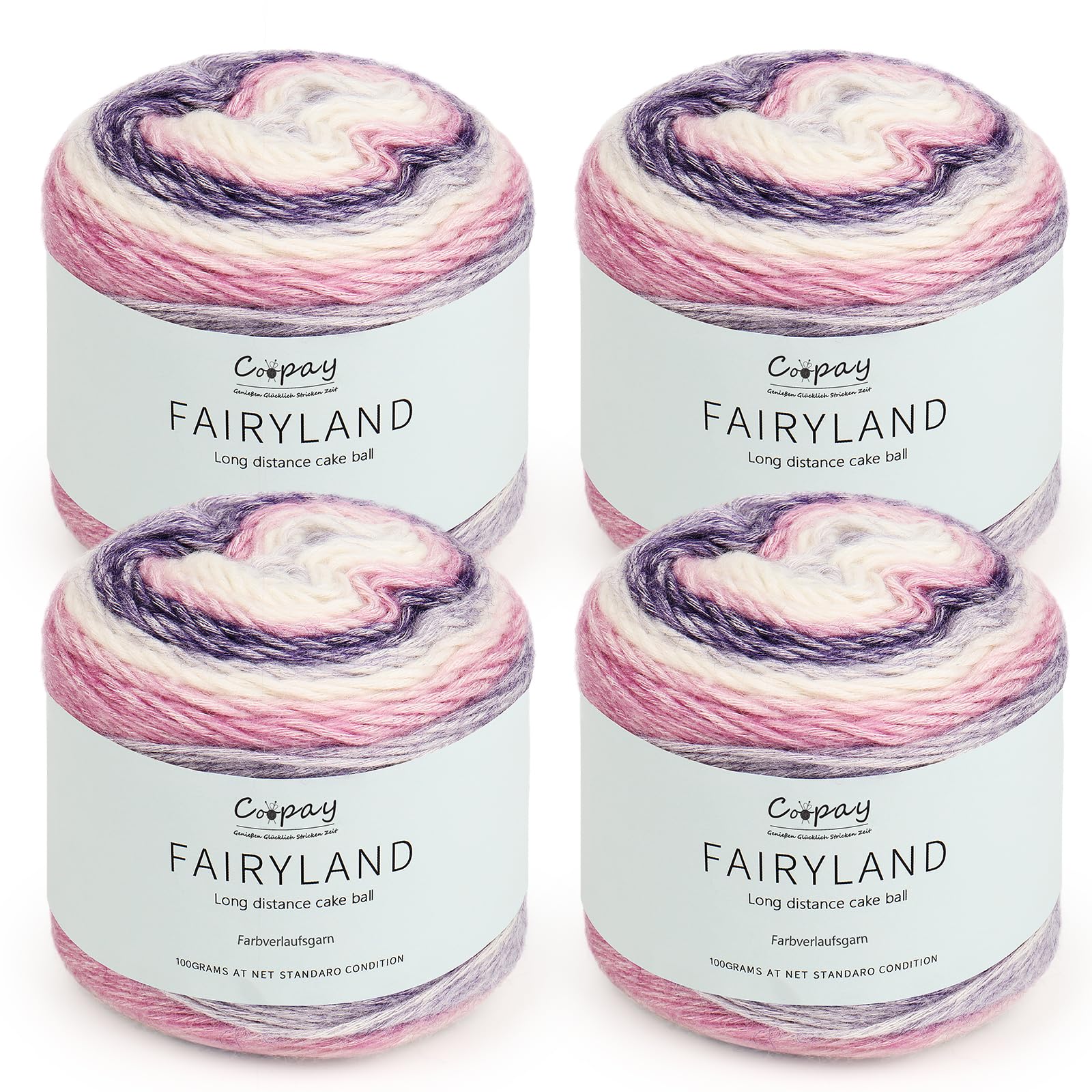 Coopay Farbverlaufsgarn, 400g (4x100g) Wolle zum Häkeln, Mehrfarbiges Gradient Häkelgarn, Schön Farbverlaufswolle Super Weich Häkelgarn, Wolle zum Stricken Elegante Pullover Hüte, Schal - Lila