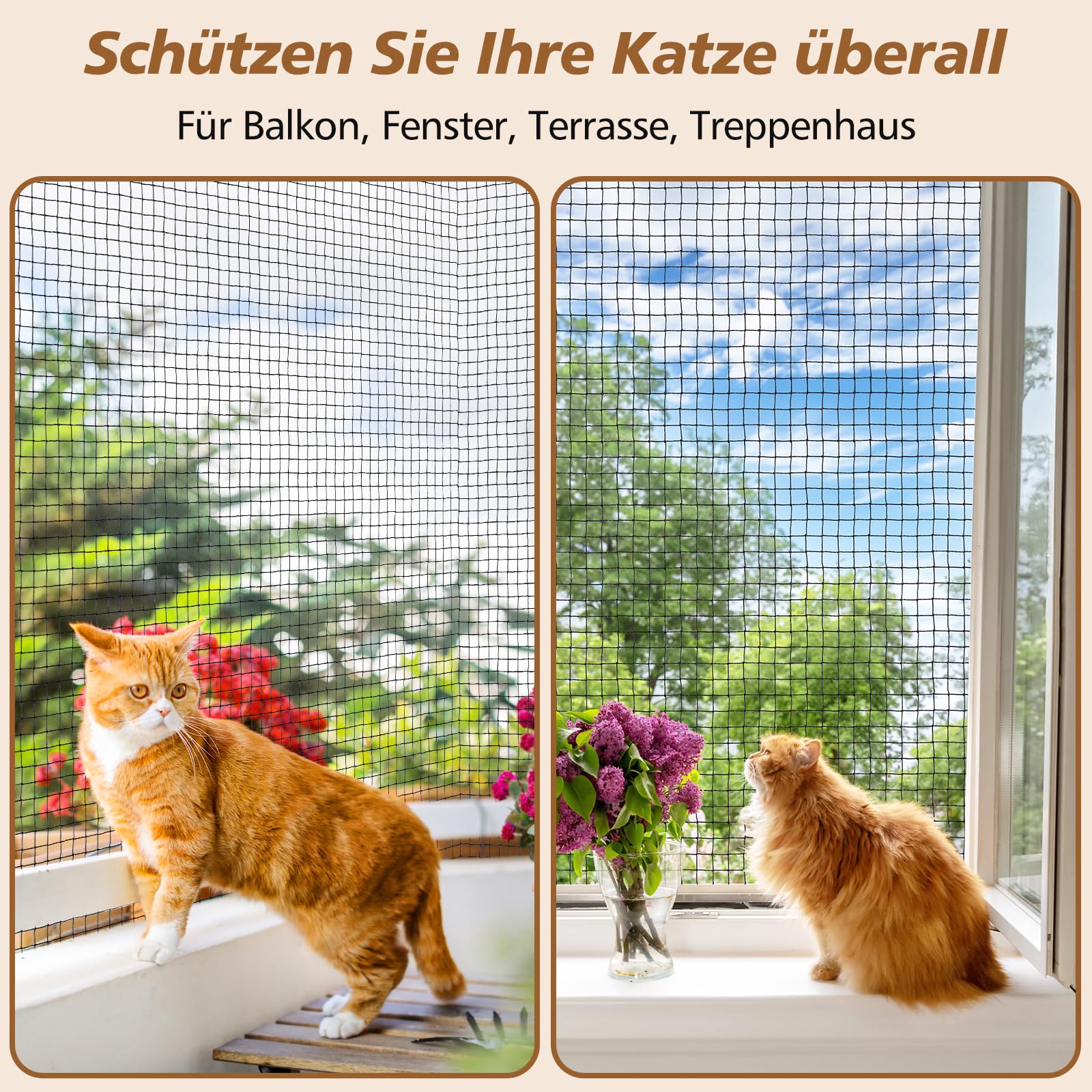 Aystkniet Red para gatos para balcón, sin taladrar, incluye gancho adhesivo y adhesivo de silicona, 10 × 3 m, red para gatos reforzada, resistente a los rayos UV, para ventanas, terrazas y puertas
