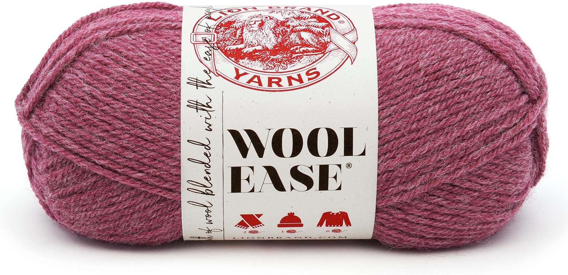 Lion Brand Yarn Wool-Ease, Soft, Worsted Weight Wool Blend Yarn for Knitting, Crochet, and Crafts, Dark Rose Heather, 1 Pack