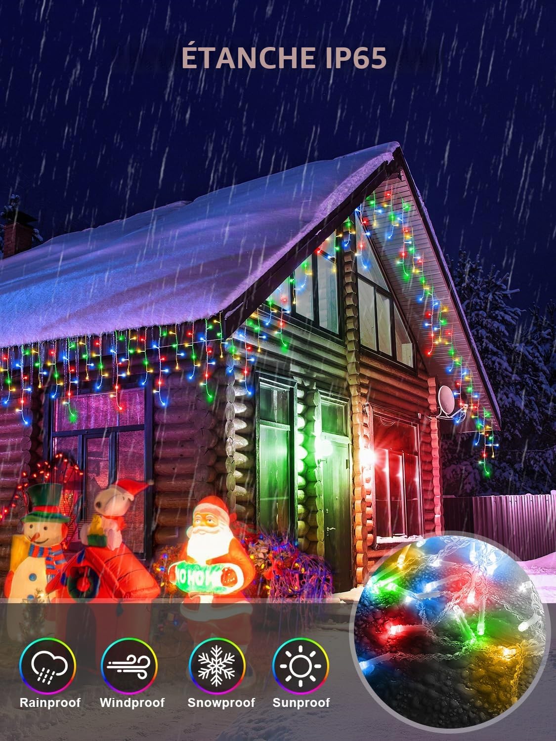 CGN Guirlande Lumineuse Extérieure Noël, Conectable 10M 400 LED Rideau Lumineux Noël Extérieur avec 8 modes et télécommande, Étanche IP65 Rideau Guirlande Lumineuse Décoration pour Fête Mariage Balcon