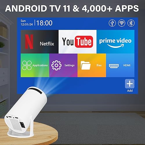 Miniatura 2 de Sanniu Mini proyector, compatible con proyector portátil 4K 1080P HD con Bluetooth y WIFI Android TV 11, Keystone automático, proyector de video