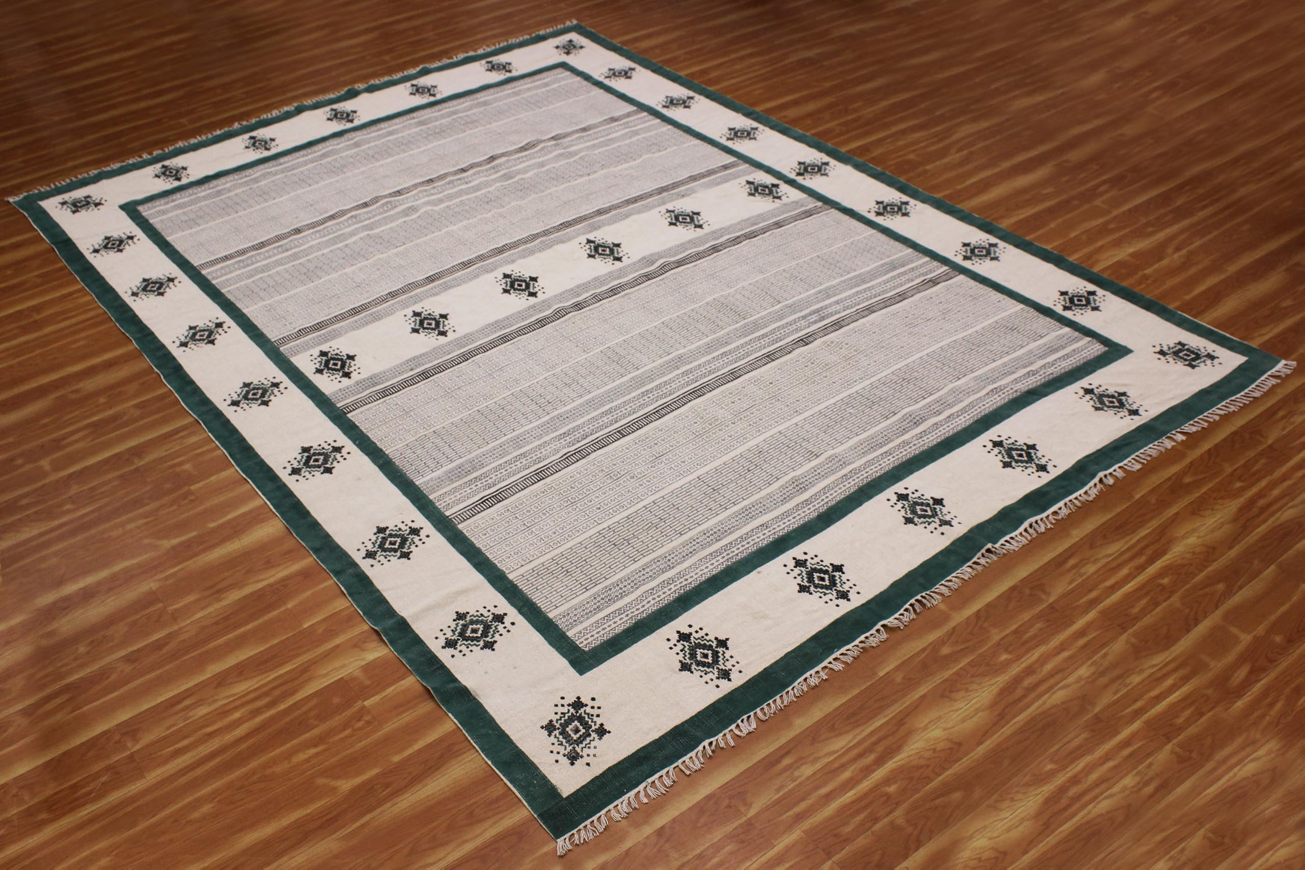 Kelim-Läufer, 6,6 x 35 cm, Flachgewebe, 0,48 cm, handgewaschener Baumwollteppich, für den Innen- und Außenbereich, Läuferteppiche in Türkisblau und Schwarz für Flure, Treppen und Korridore