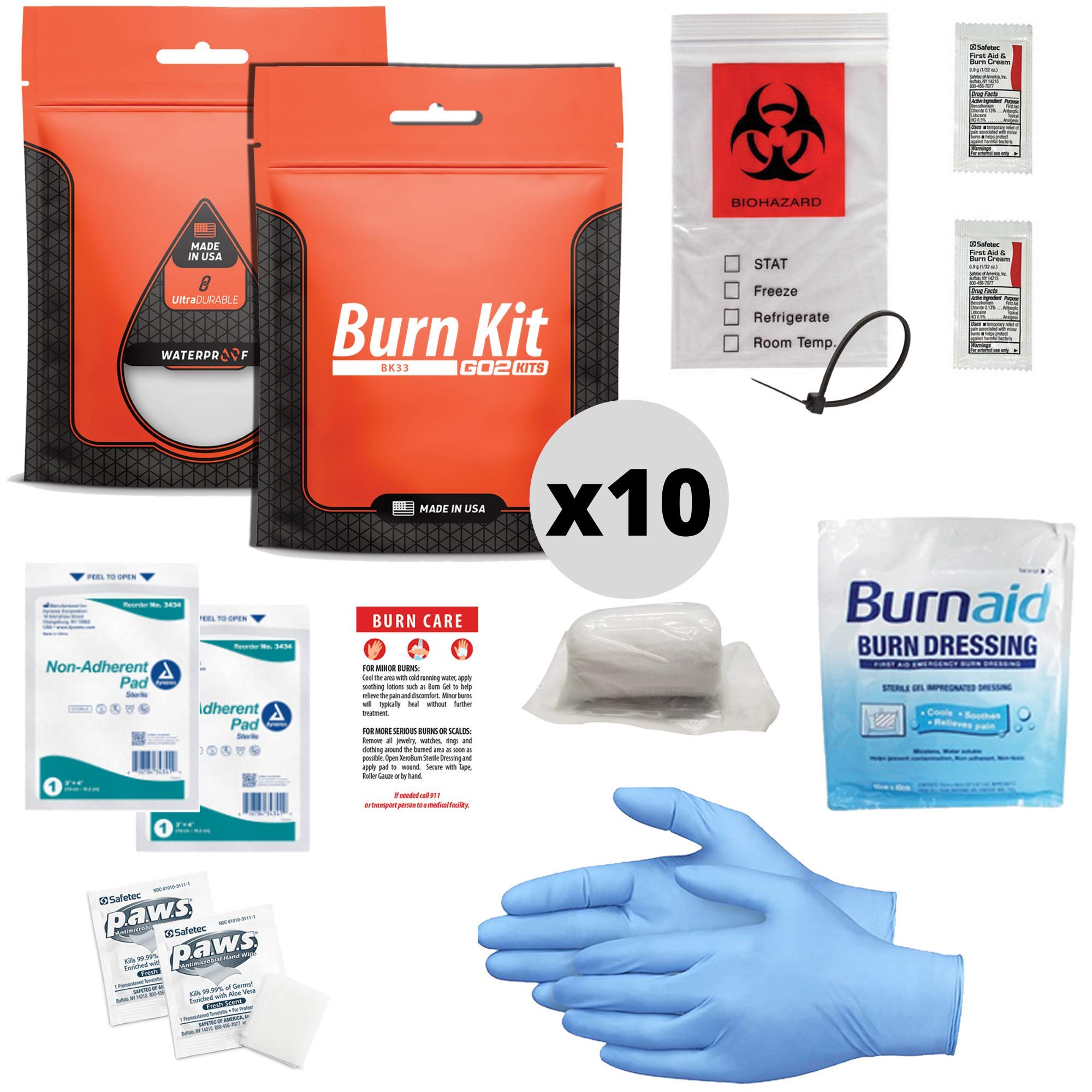 Advanced Burn Kit, Comprehensive Burn First Aid Kit with Dressings, Burn Cream & Gauze, Portable First Aid Kit for Home, Office, Car & Travel, 10-Pack (BK33)