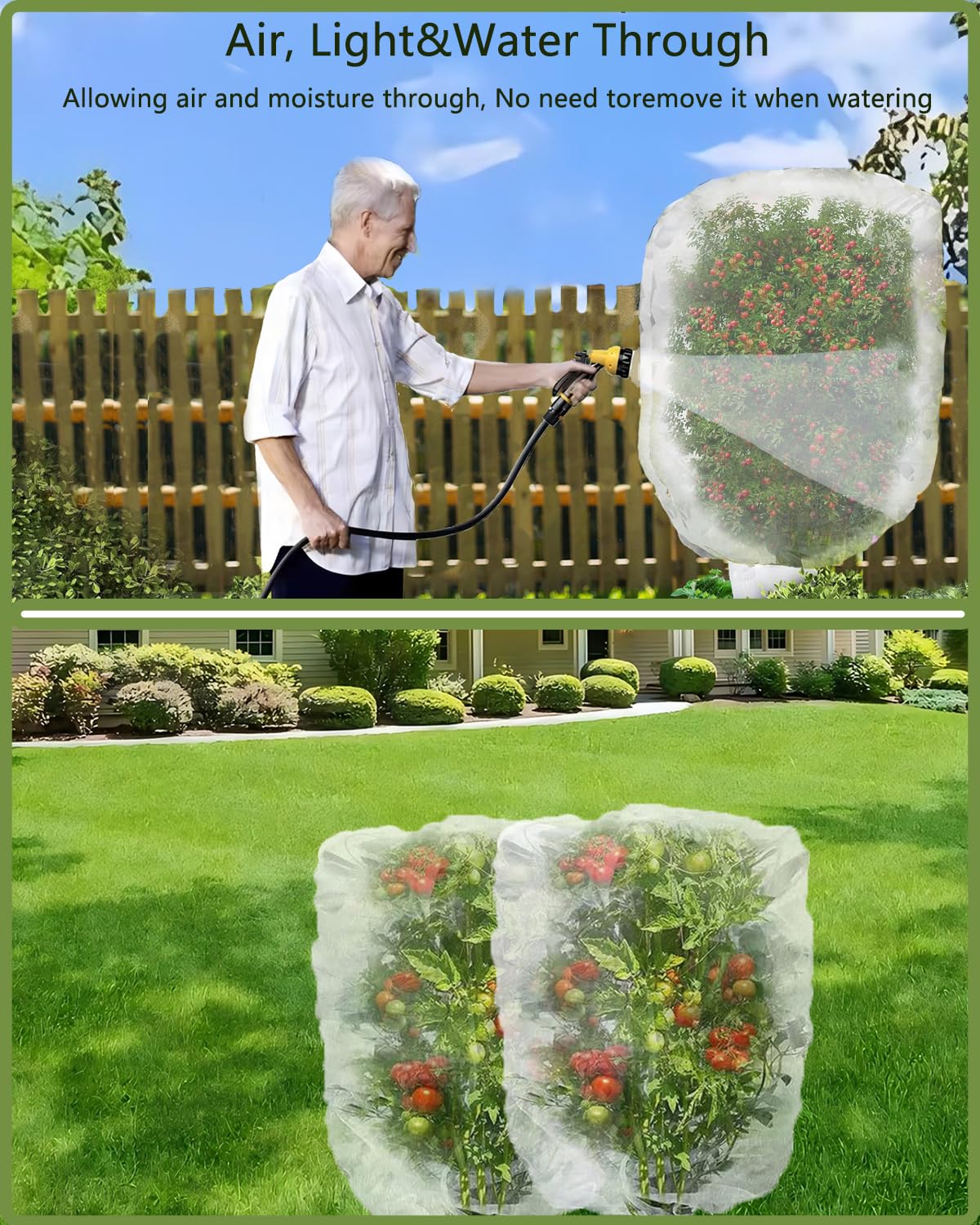 Paquete de 2 redes para árboles frutales, red de protección de tomates y arándanos con cremallera y cordón, barrera para insectos y pájaros, para árboles frutales, verduras, flores, arbustos en el