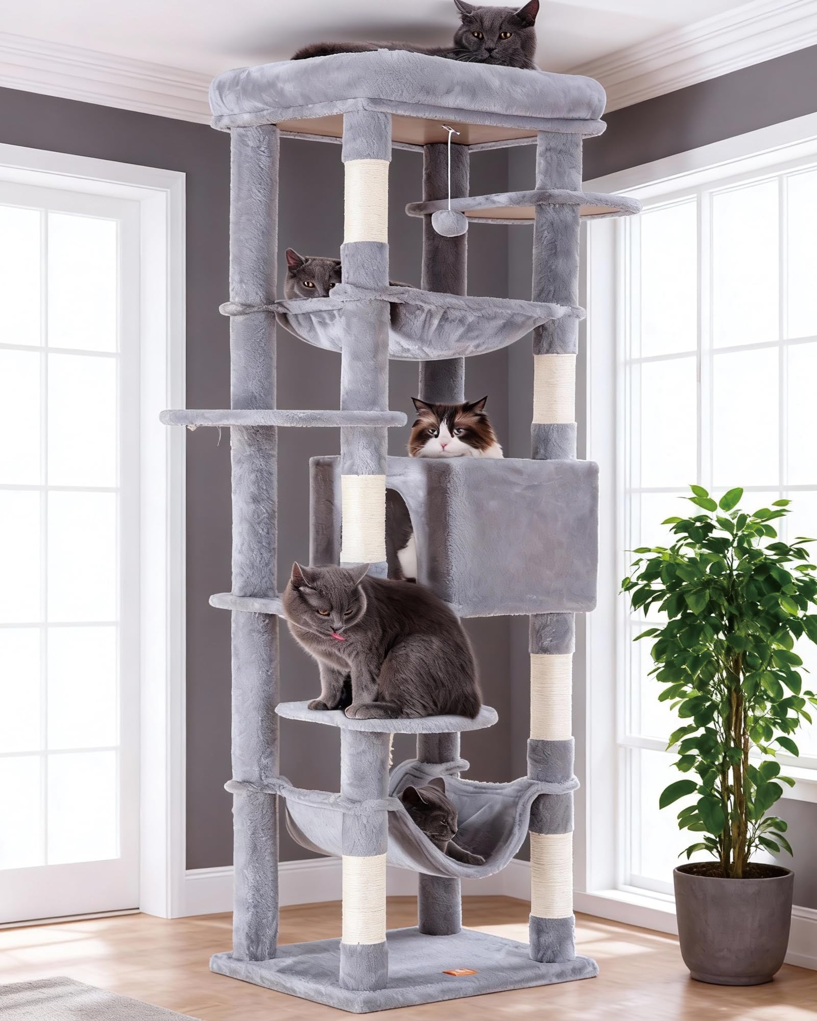 Heybly Cat Tree for Large Cats 20 lbs, 69 inches XXL Cat Tower HCT031W